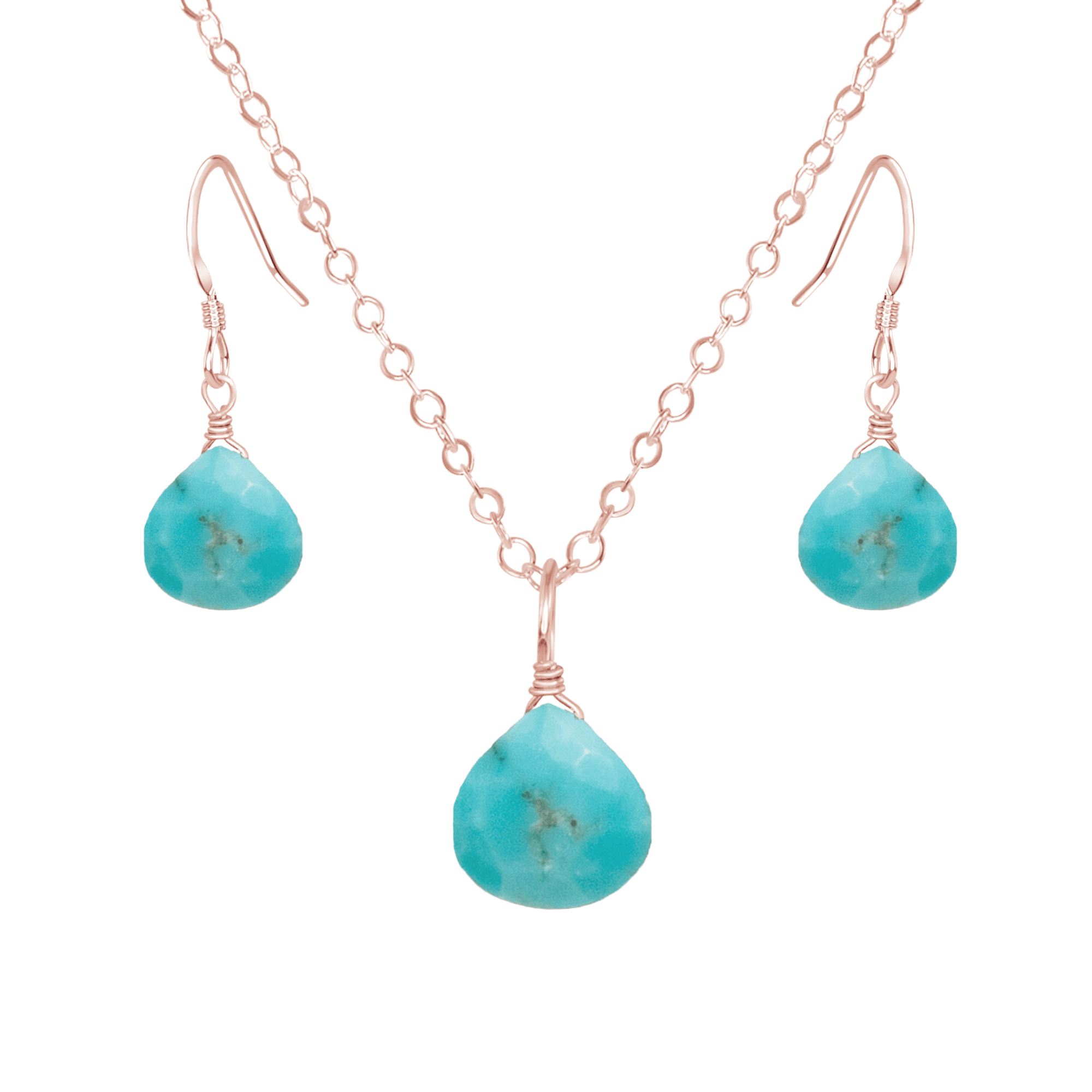 Turquoise Tiny Teardrop Earrings & Necklace Set - Dainty Bohemian Jewelry for Women | Perfect for Weddings, Parties & Everyday Wear