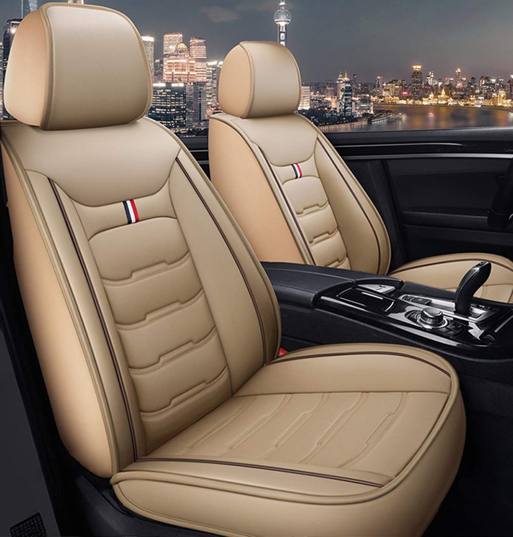 Premium Universal Leather Car Seat Covers - Front & Back Waterproof Seat Protectors for Sedan, SUV, Truck - Dog & Pet Friendly Seat Cushion (Tan) - Perfect for Daily Commute, Road Trips & Pet Owners