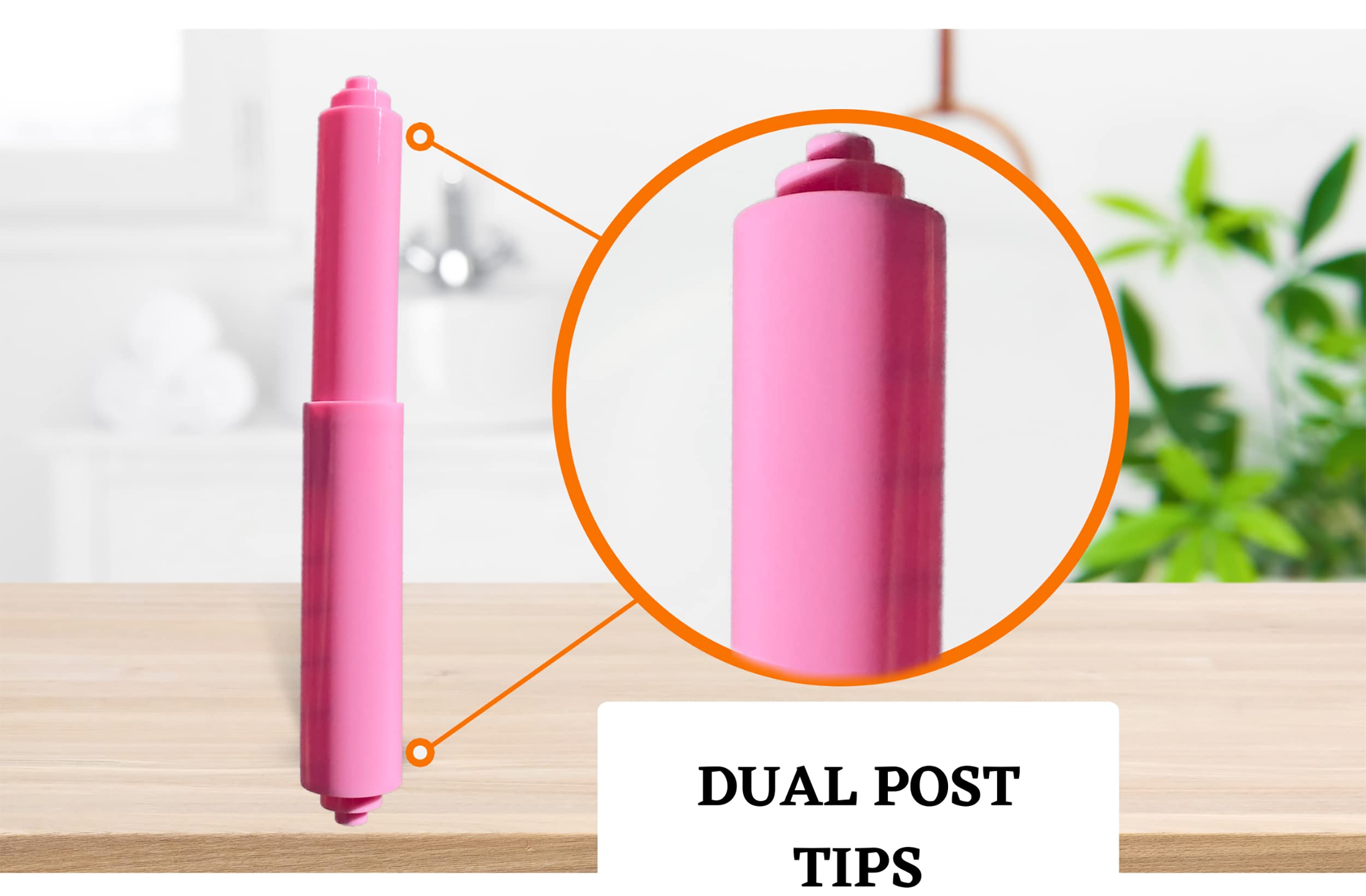 7 Inch Pink Plastic Spring Loaded Toilet Paper Roller Holder - Replacement Spindle Rod & Roll Extender for Extra Large Bathroom Tissue Rolls - Perfect for Home, Office, and RV Use