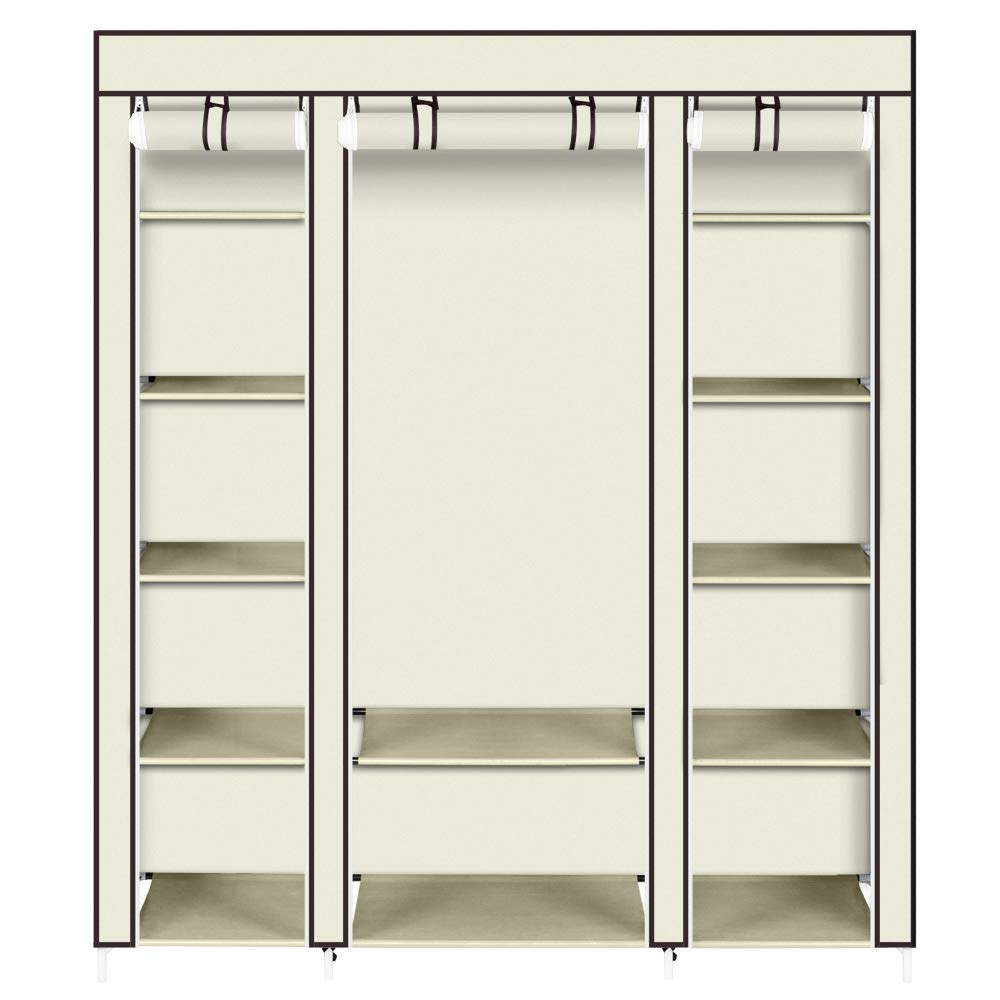 JOKOVIAN Portable Wardrobe Organizer with Non-Woven Fabric - Heavy Duty Closet Shelves & Clothes Storage System (59x17.7x69 Inches, Beige) - Easy Assembly for Bedroom, Closet, Dorm & Small Space Organization