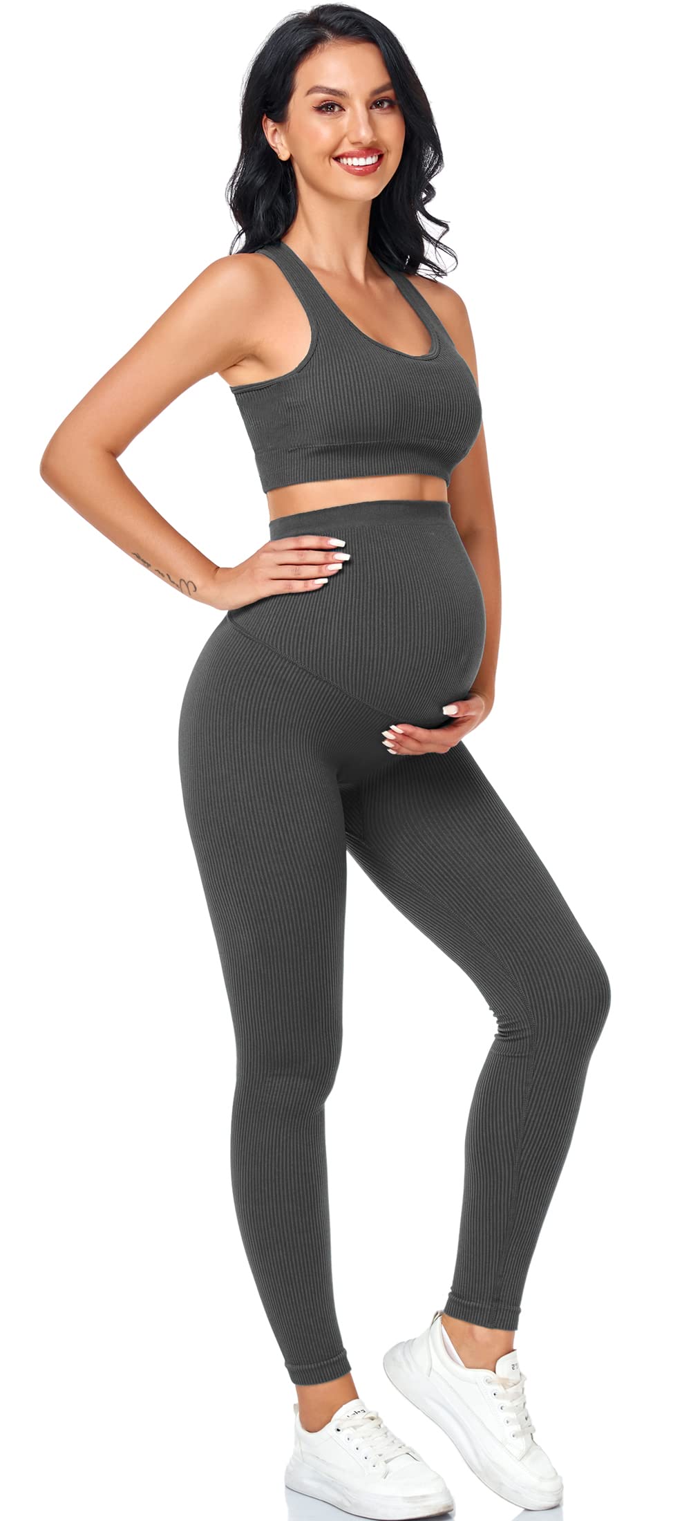 Pregnancy Maternity 2-Piece Outfit Set - Comfortable Nursing Bra & Stretchy Shorts for Pregnant Women - Yoga, Workout & Lounge Wear Set - Perfect for Prenatal Exercise, Relaxing at Home & Breastfeeding Comfort