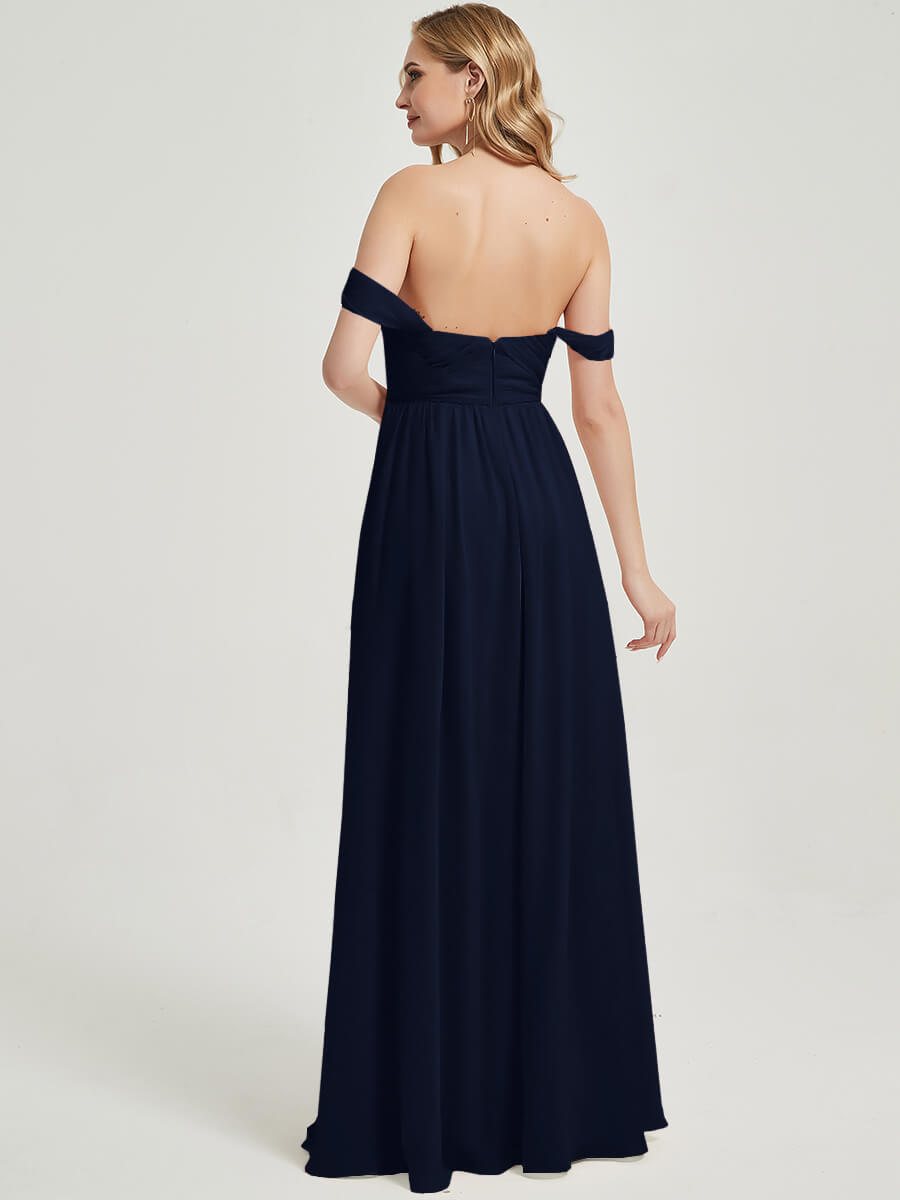 Elegant Dark Navy Pleated Convertible Floor-Length Chiffon Bridesmaid Dress - Perfect for Weddings, Formal Events & Special Occasions