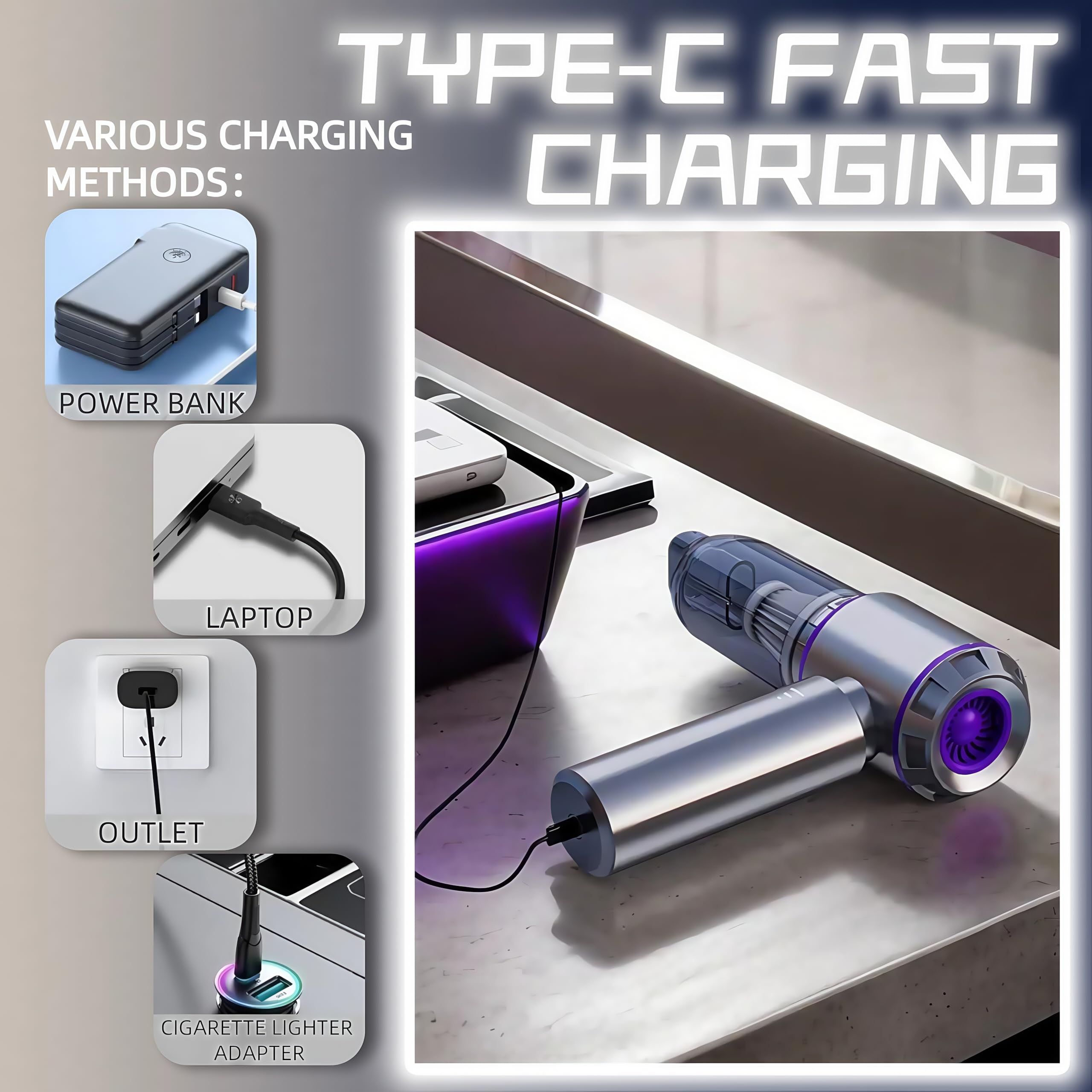 21000PA Rechargeable Cordless Handheld Car Vacuum Cleaner - High Power Mini Vacuum & Blower 2-in-1 with 3 Speed Modes, Brushless Motor for Car Detailing, Home Cleaning, Office & PC Maintenance | Perfect for Quick Spills, Pet Hair Removal & Dusting