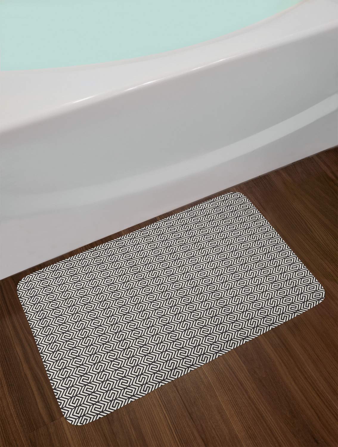 Ambesonne Non-Slip Plush Bath Mat - Modern Hexagon Lattice Design in Charcoal Grey & Ivory, 30.2