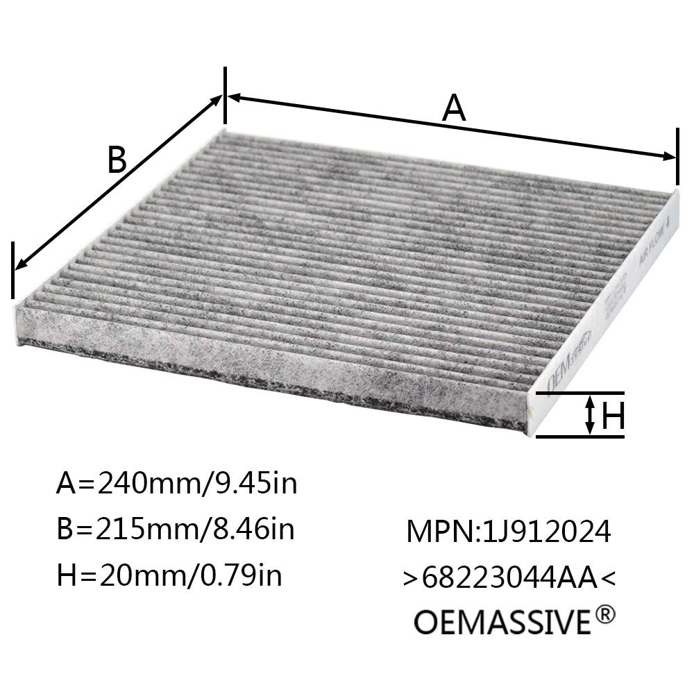 High Performance Car Pollen & Cabin Air Filter with Activated Carbon - Fits Chrysler 200 & Jeep Cherokee KL 2.4L (2013-2019) - Part #68223044AA/K68223044AA - Improves Air Quality & Reduces Allergens for Daily Commutes & Road Trips