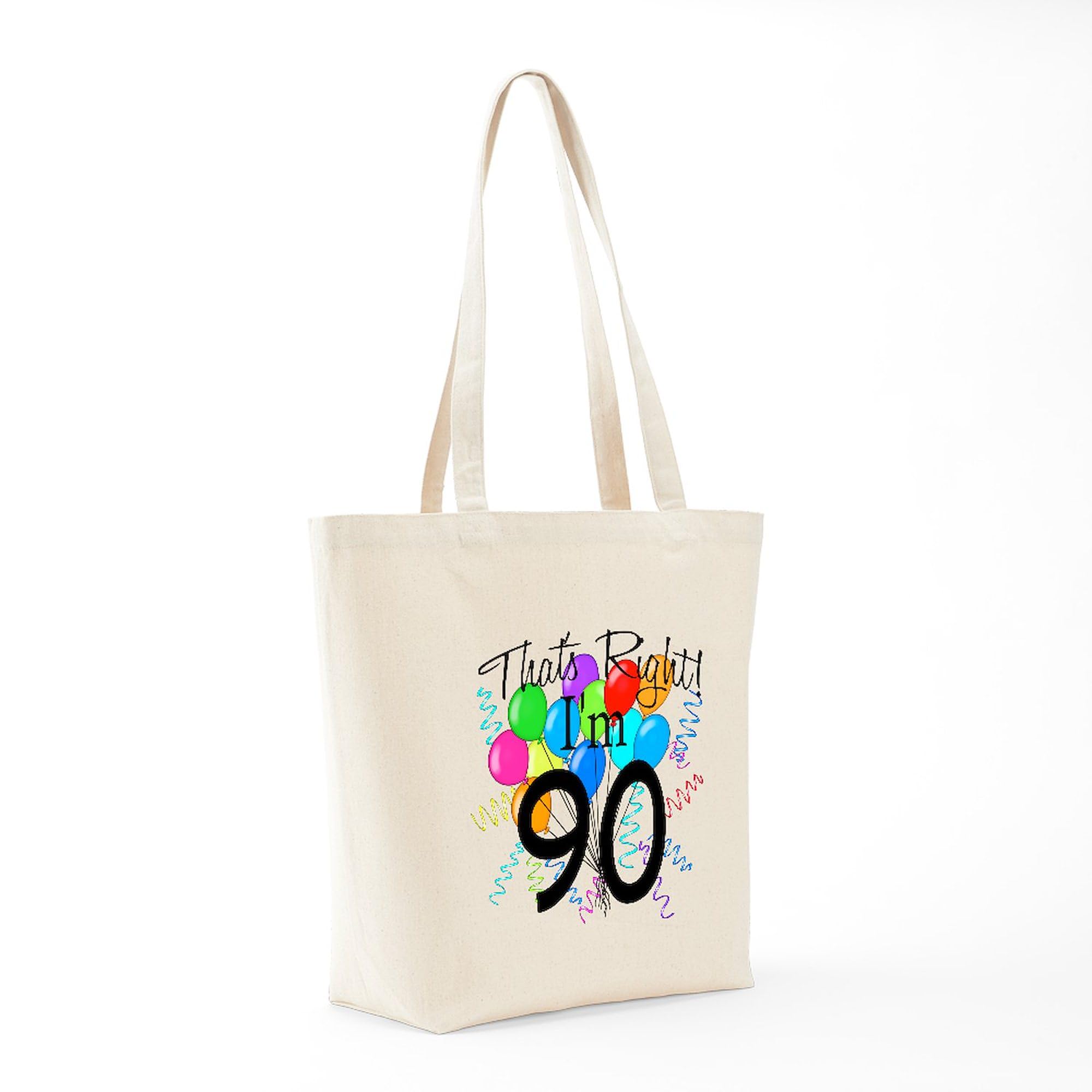 90th Birthday Tote Bag - Natural Canvas Reusable Shopping Bag for Groceries, Beach & Gifts | Personalized 90 Year Old Celebration Present