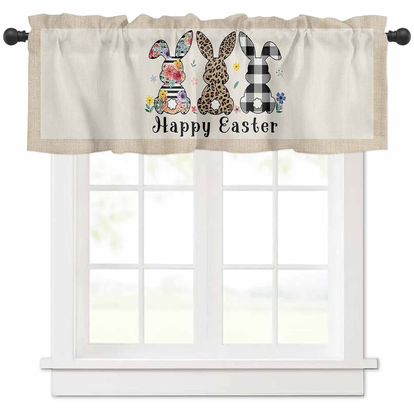 Easter Bunny Rabbit Window Curtains - Kitchen Valance with Rod Pocket, Floral Spring Design for Bedroom, Living Room & Small Windows - Washable Drapery Panel 54 x 18 Inches - Perfect for Seasonal Decor & Home Refresh