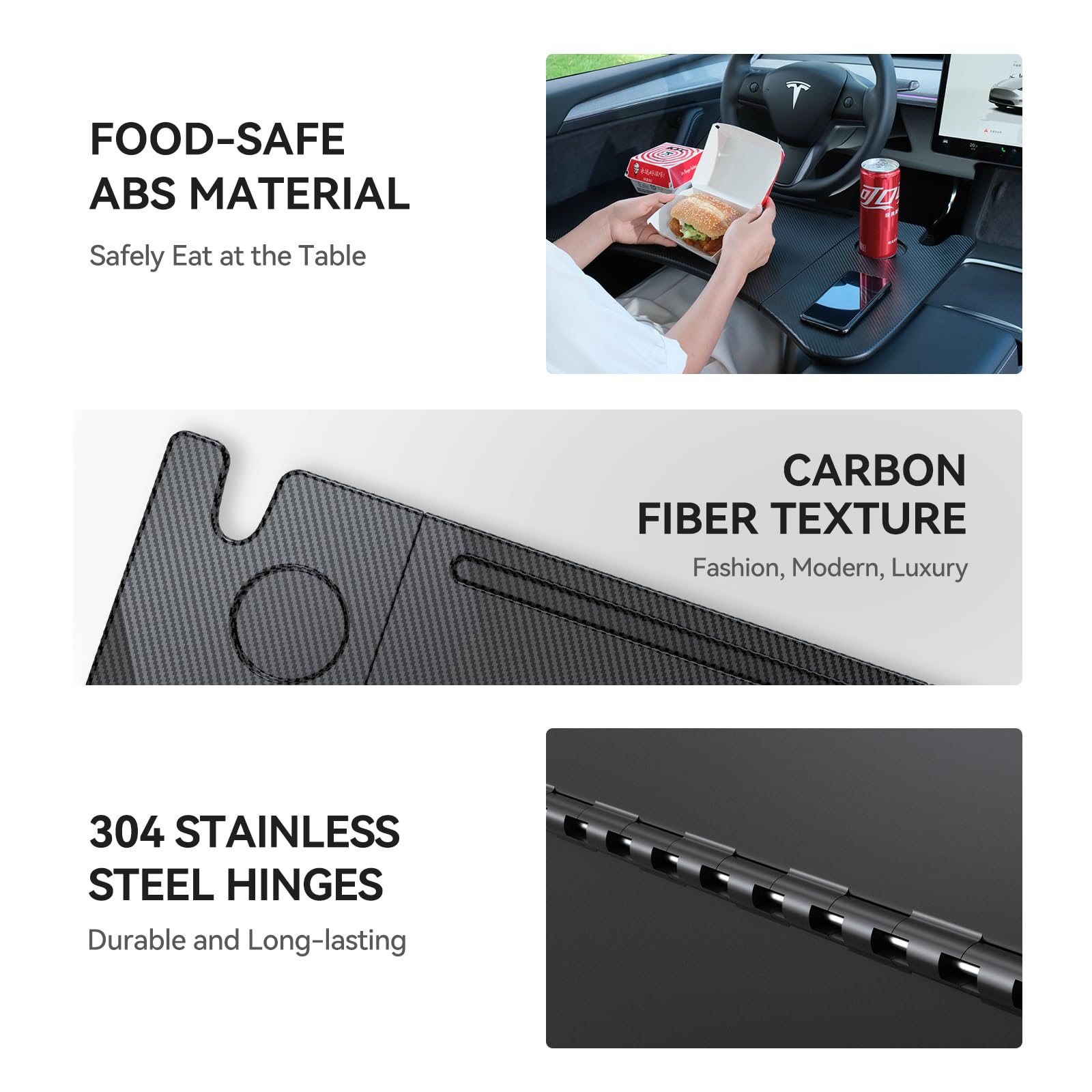 YONZEE Foldable Car Laptop Desk for Tesla Model 3 & Model Y (2021-2024) - Carbon Fiber Edition | Portable Workstation for In-Car Office, Dining & Outdoor Travel | 2-Pack Multi-Purpose Vehicle Accessories
