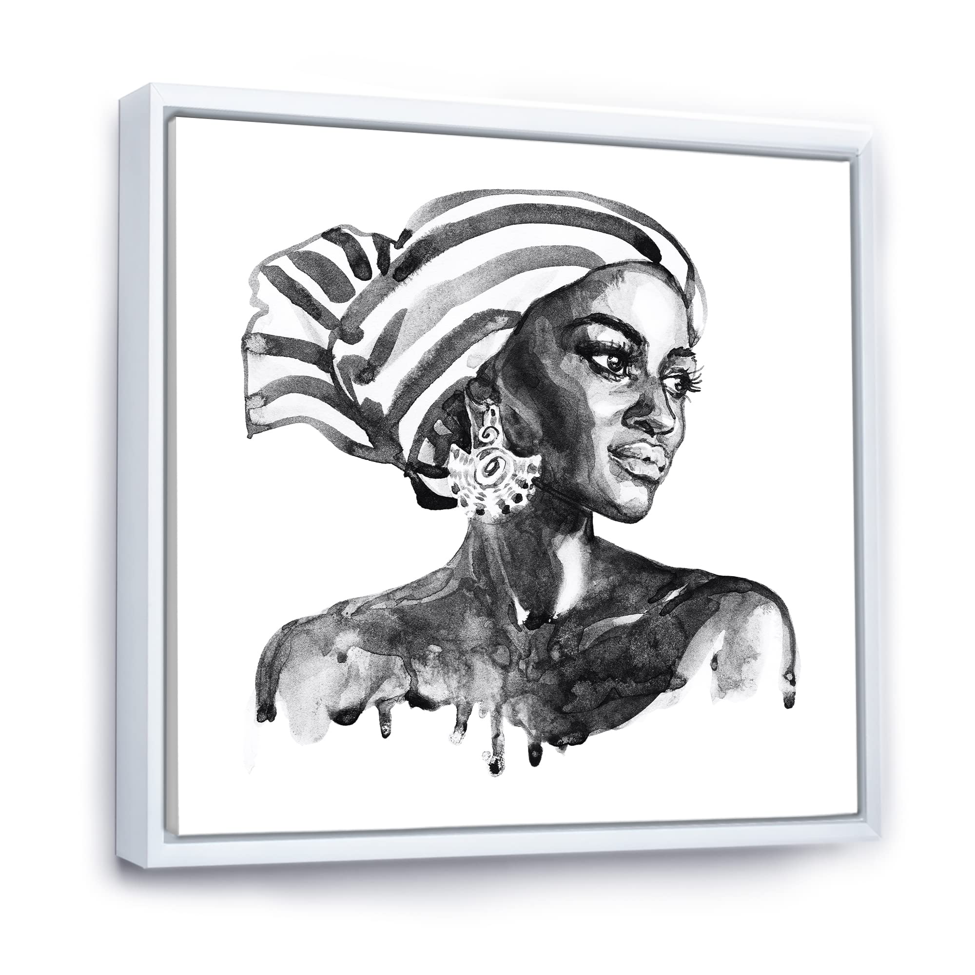African American Woman Portrait XII - Modern Framed Canvas Wall Art Print for Living Room, Bedroom & Office Decor