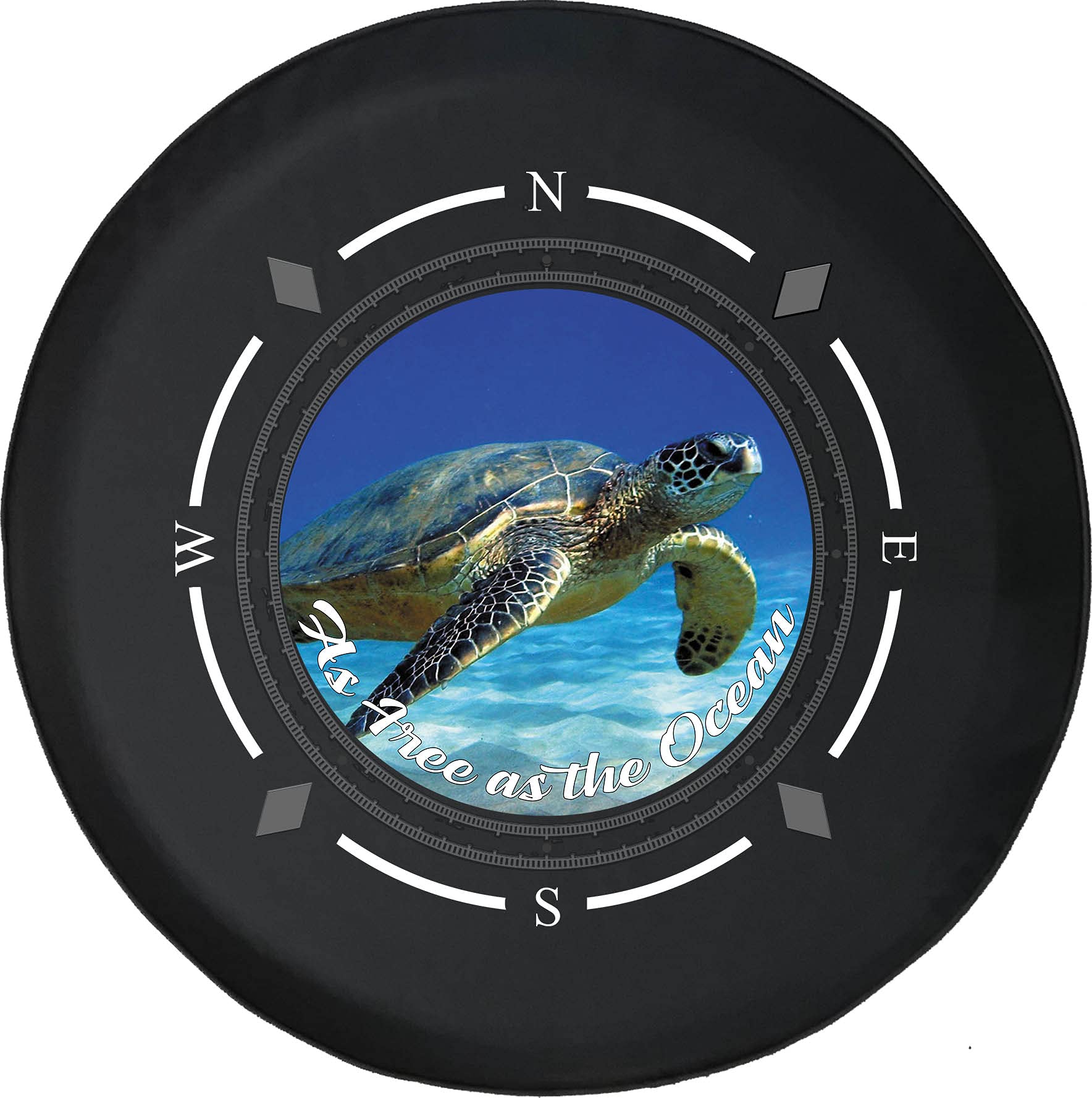 American Unlimited Spare Tire Cover with Compass Design - Free as The Ocean Sea Turtle Wheel Cover for SUV, Trailer, RV & Vehicle Accessories | Durable Outdoor Protection for Road Trips & Camping Adventures
