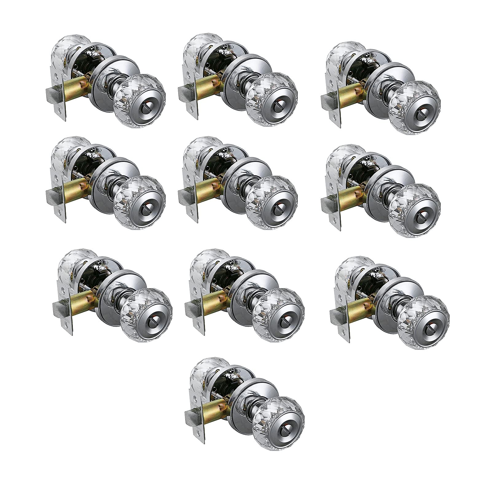 Crystal Glass Door Knobs with Privacy Lock - Diamond Cut Bedroom & Bathroom Door Handles (No Key Required, Polished Chrome #32) - Perfect for Home, Office, and Hotel Interior Decor