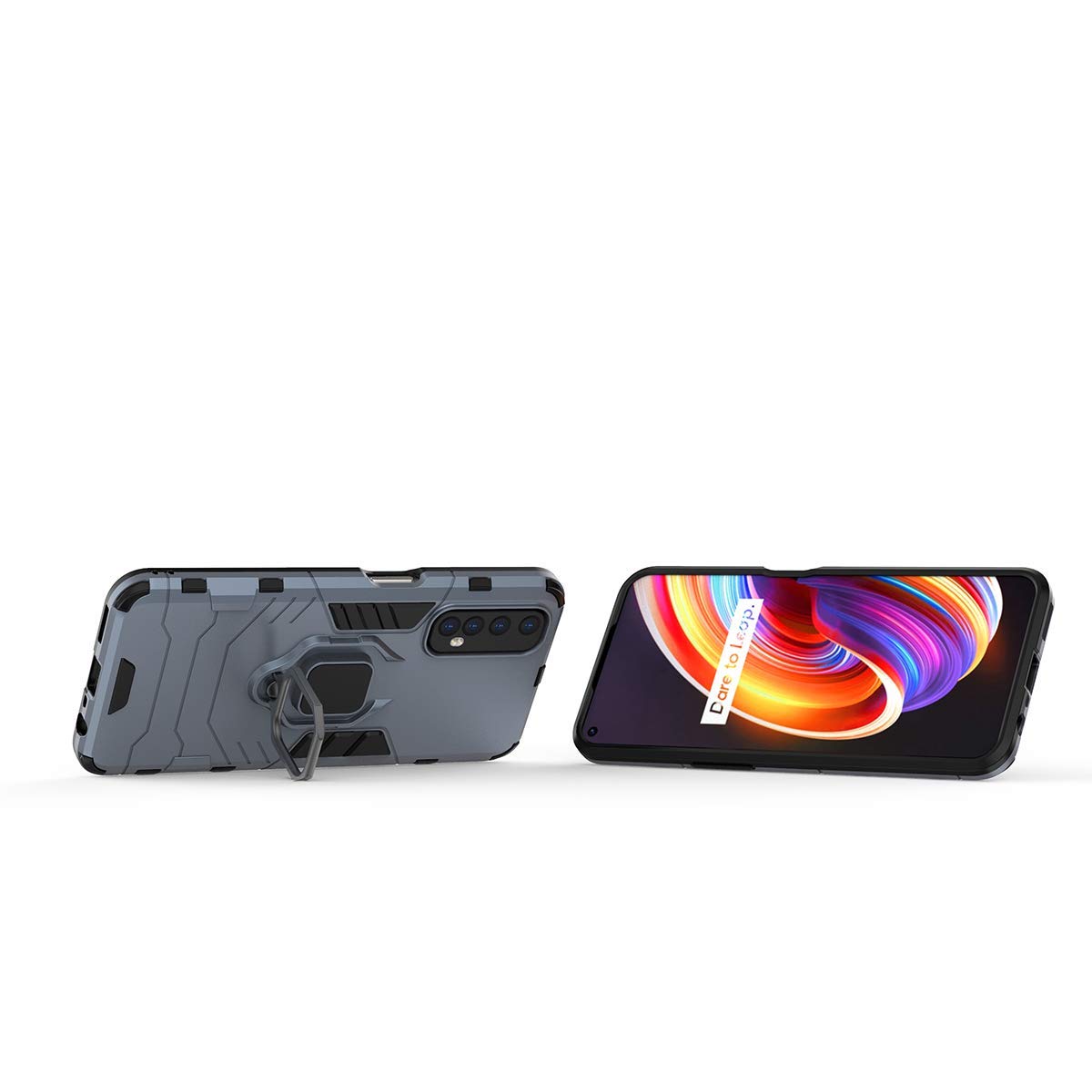 Premium 360° Rotating Ring Holder & Kickstand Magnetic Car Mount Case for Oppo Realme 7 (RMX2151/RMX2155) - Shockproof Protective Phone Cover in Blue - Perfect for Driving, Travel & Hands-Free Use