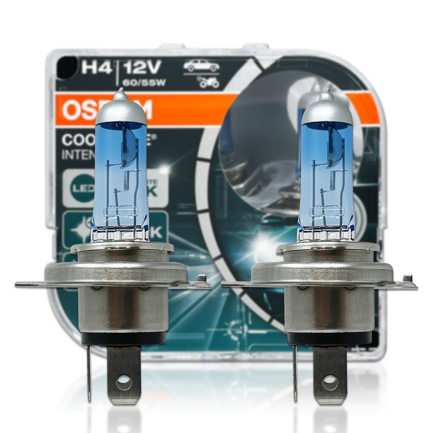 Osram 64193CBN Cool Blue Intense NEXT Gen Halogen Bulbs - 9003 H4 HB2 Replacement - Pack of 2 - Perfect for Car Headlights & Fog Lights