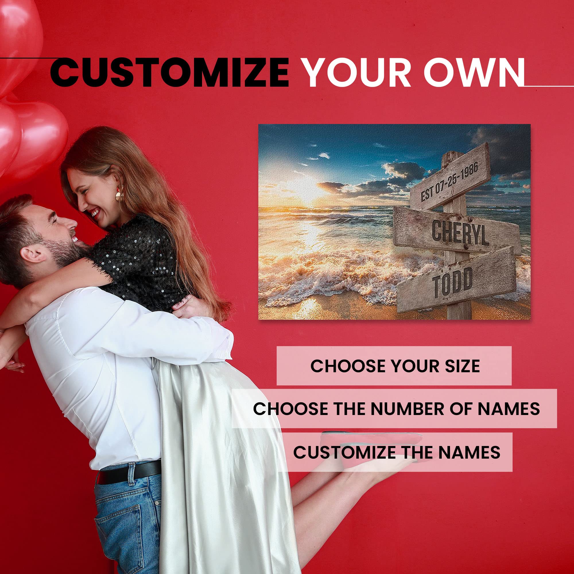 Personalized Ocean Sunset Canvas Wall Art - Custom Multi-Name Family Portrait - Premium Framed Gift for Home Decor (36x24 Inch) - Perfect for Living Room, Bedroom & Anniversary Gifts