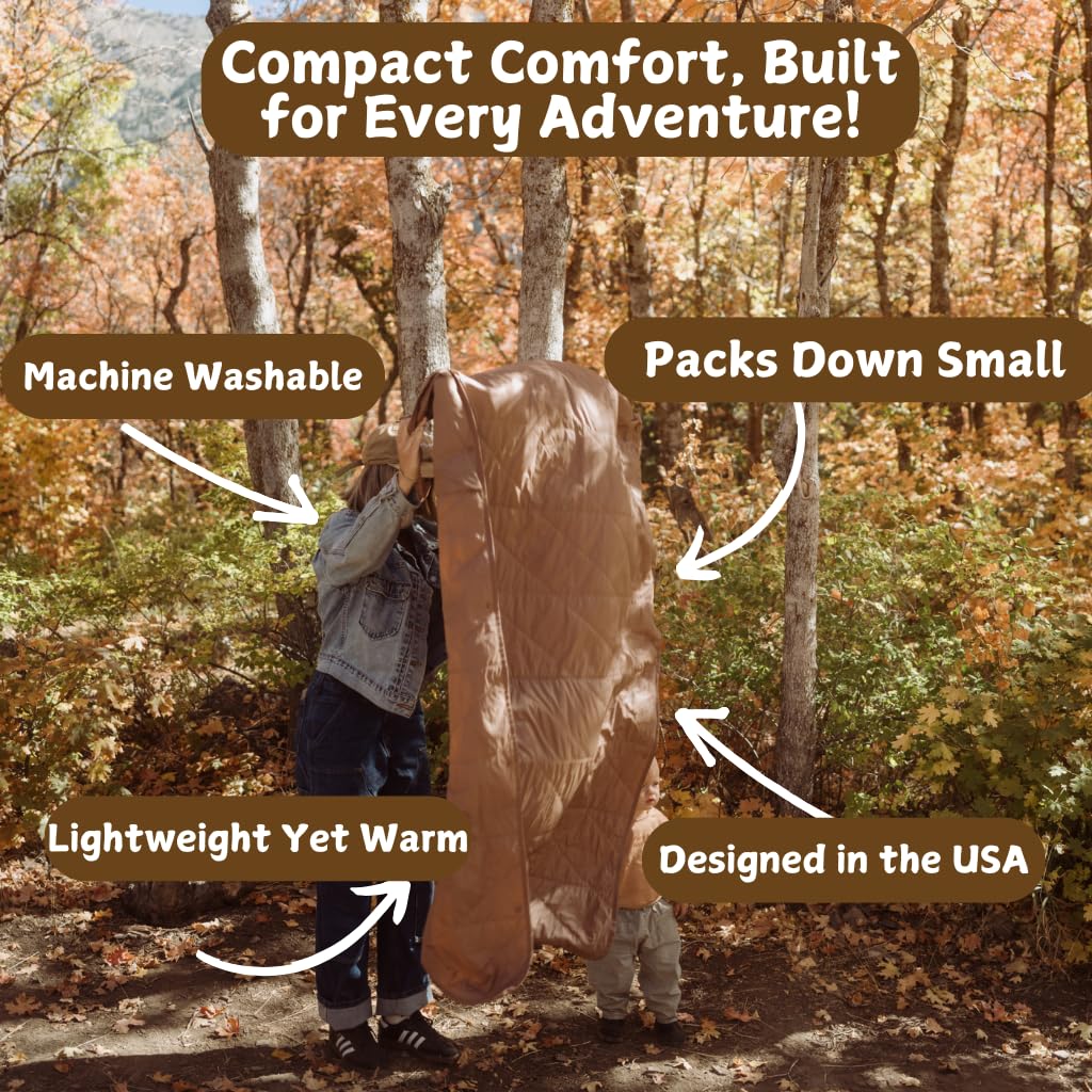Ultra-Light Compact Down Alternative Travel Blanket - Soft Gravel Layover Camping Blanket for Airplane, Hiking & Outdoor Adventures (Blue)