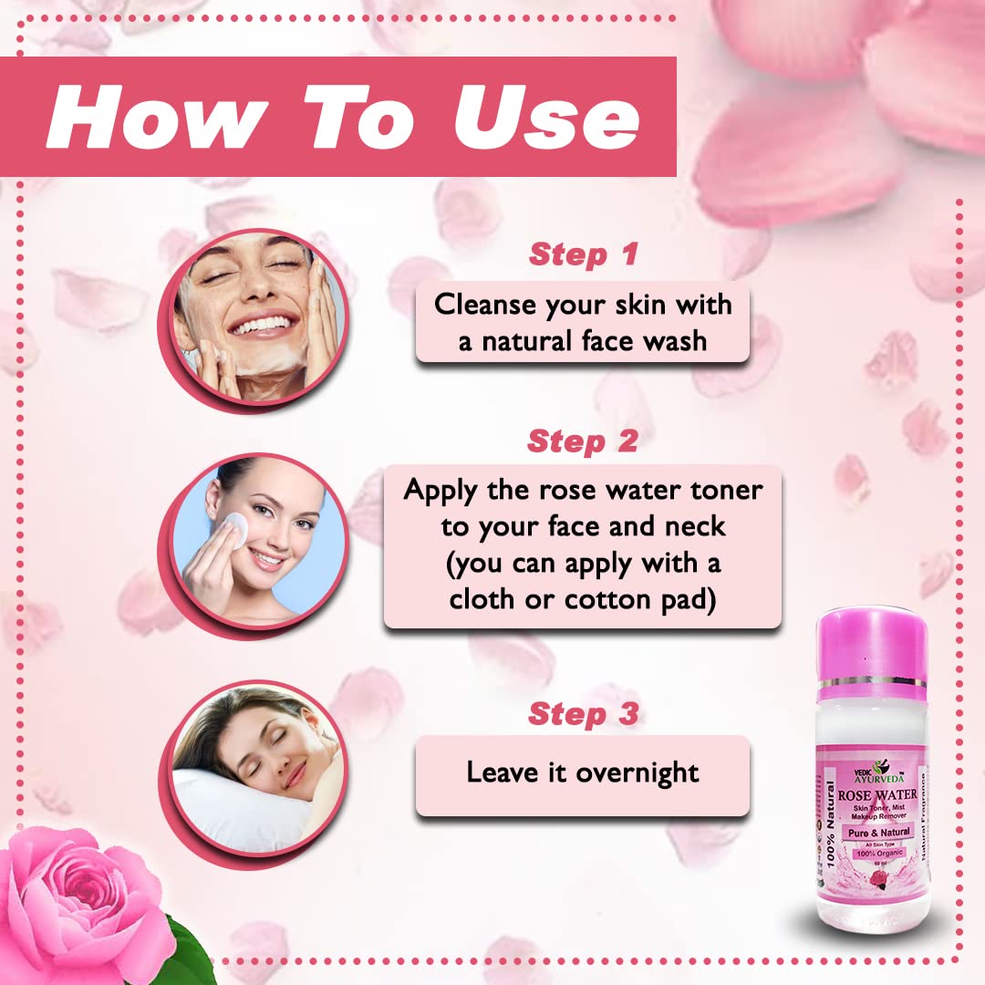VEDICAYURVEDA Pure Rose Water for Skin Care - Hydrating Face Toner, Brightening & Glowing Skin, Natural Makeup Remover (Pack of 4) | Perfect for Daily Skincare Routine & Post-Makeup Refreshment