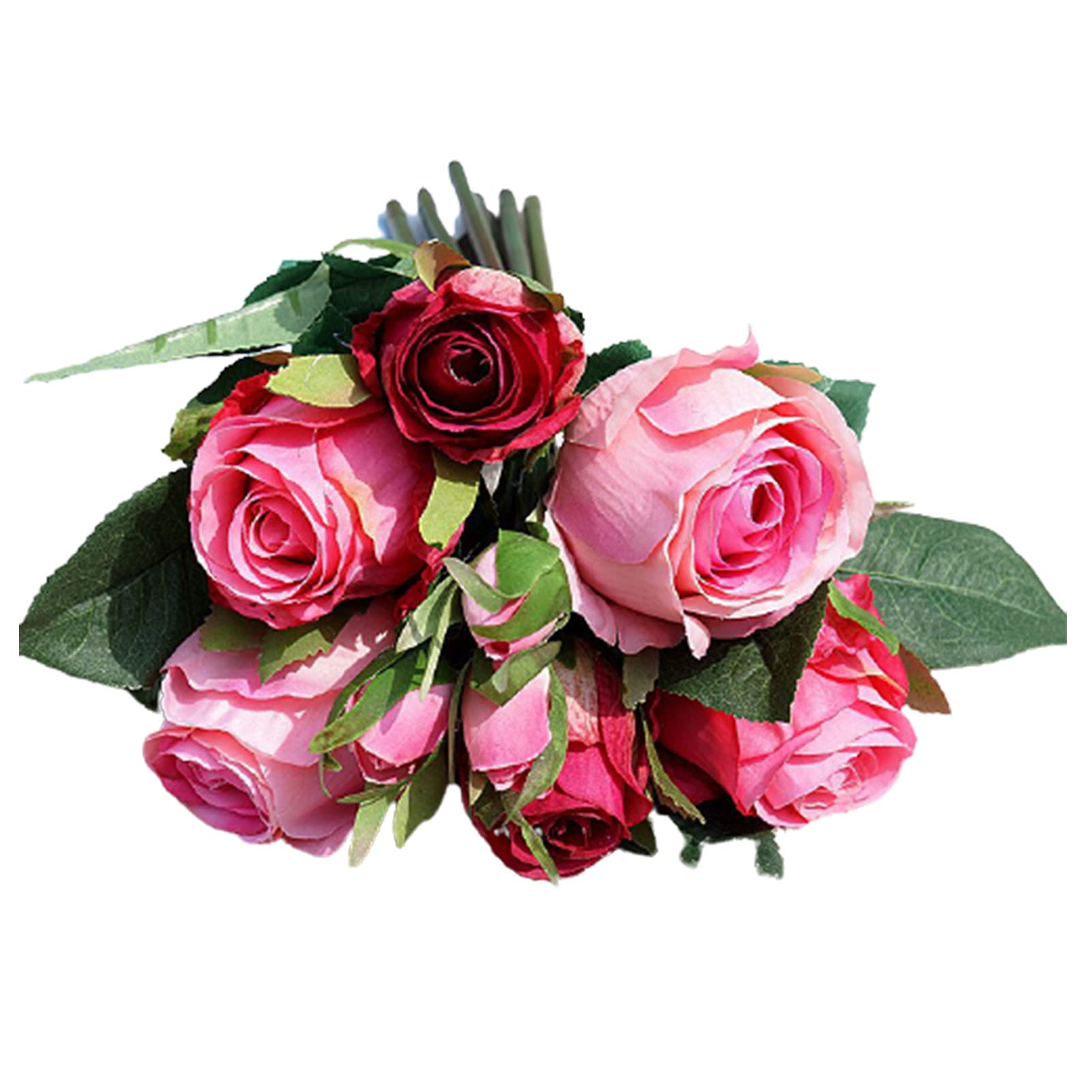 Tuelaly Artificial Flowers - 9Pcs Realistic Silk Rose Bouquet, Faux Roses for Home Decor, Wedding Centerpieces & Table Arrangements (Rose Red)