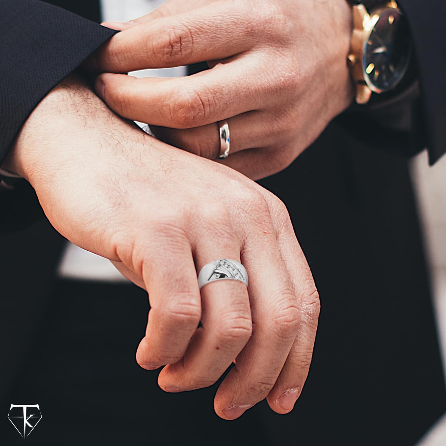 6-Stone Cubic Zirconia Sterling Silver Wedding Band for Men - Luxury Engagement Ring for Him, Dad or Husband - Fine Silver Jewelry Gift Made in USA - Perfect for Anniversaries, Proposals & Special Occasions