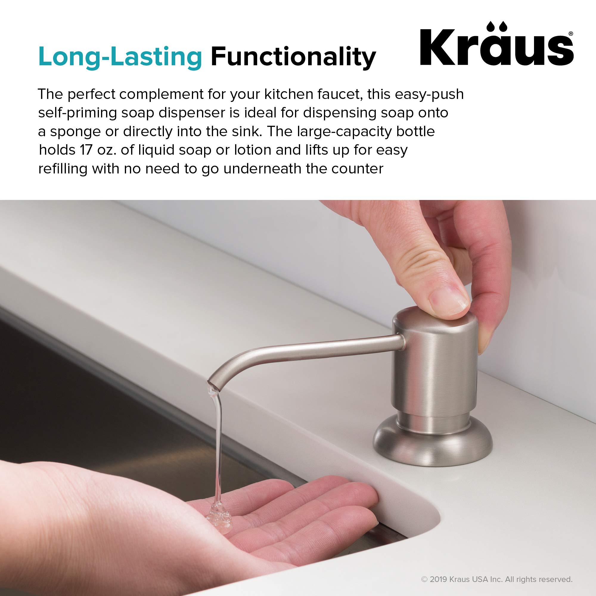 KRAUS KSD-53SFS Stainless Steel Kitchen Soap Dispenser & Lotion Dispenser - Spot Free, Touchless Design for Modern Sink - Perfect for Bathroom, Kitchen, and Office Use