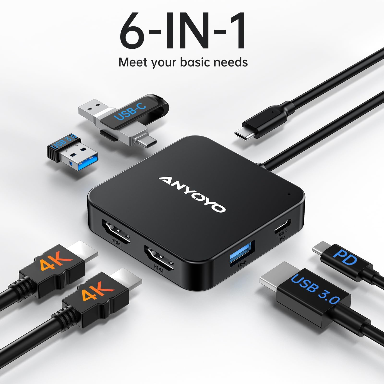 USB C Hub Dual HDMI Adapter - 4K Dual Monitor USB C Dock with 100W PD Charging, 3x USB 3.0 Ports, USB C Port - MacBook Pro/Air Accessories for Home Office & Gaming Setup