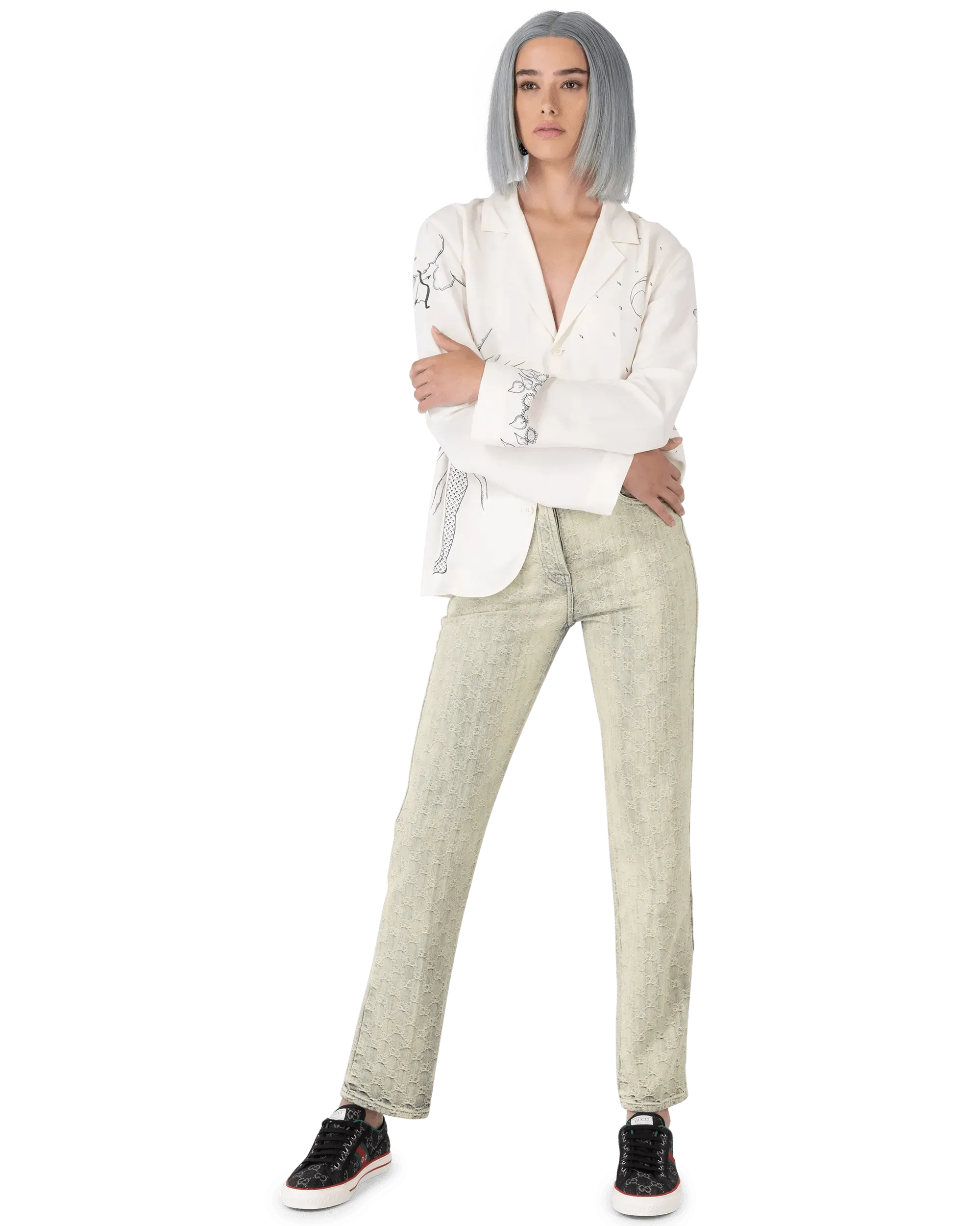 Eco-Washed Monogram Jeans for Women - Vintage Distressed Denim Pants with Unique Embroidered Design | Perfect for Casual Outfits, Streetwear & Boho Fashion