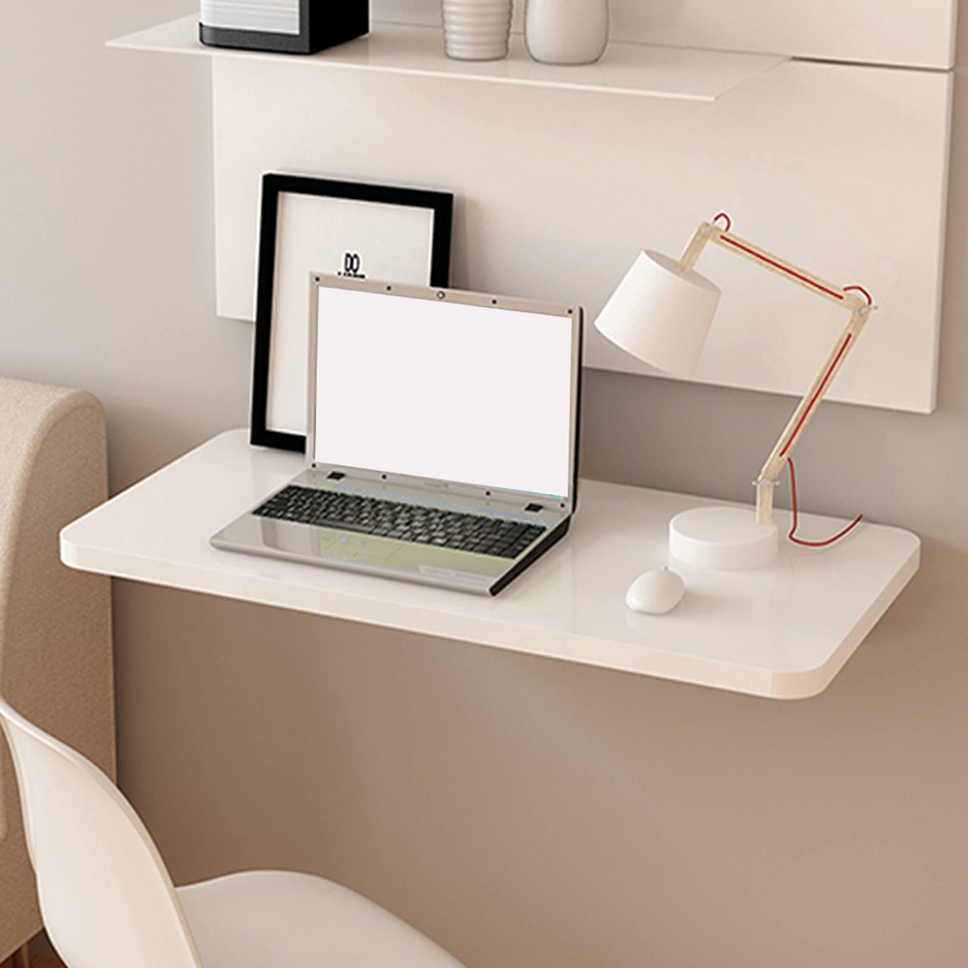 Fold Down Wall Mounted Table - Space Saving Drop Leaf Dining Desk for Small Spaces | White Hanging Table for Kitchen, Laundry Room & Home Bar | Perfect for Apartments, Tiny Homes & Compact Living Areas