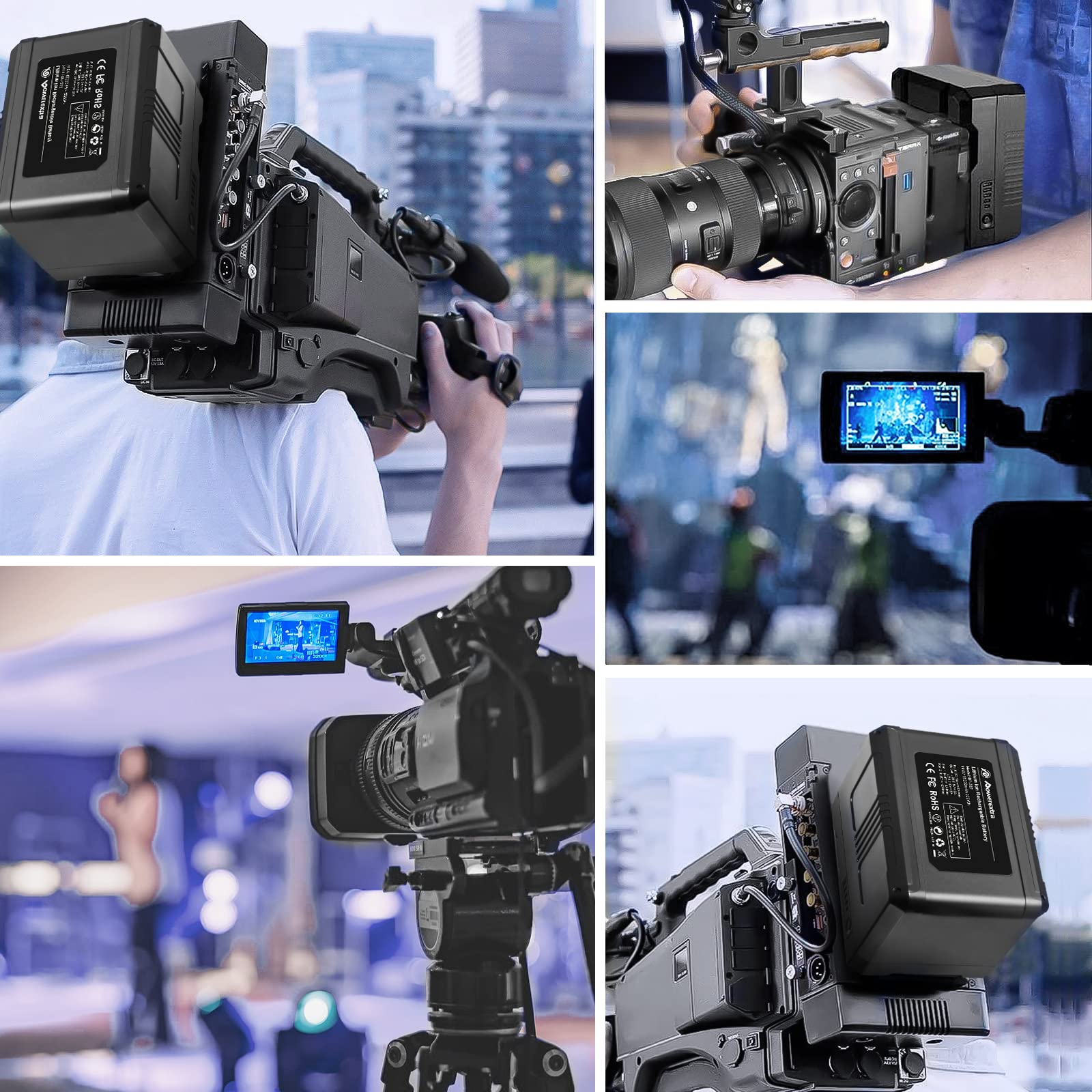 Powerextra V Mount V Lock Rechargeable Battery 222Wh 14.8V 15000mAh with D-Tap Charger & Cable - Compatible with Sony HDCAM XDCAM Digital Cinema Cameras - Perfect for Broadcast Video Camcorders Film Production and On-Location Shooting