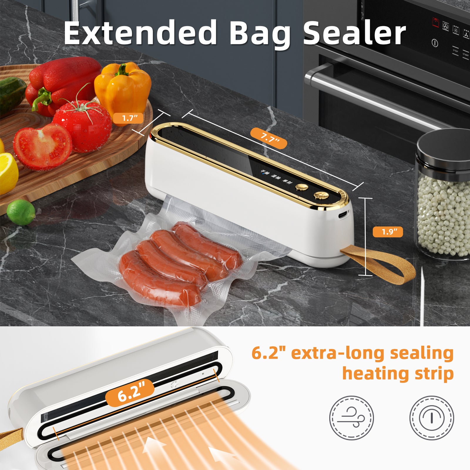 Vacuum Food Sealer Machine with Starter Kit - 10 Bags, Dry & Moist Food Modes, Compact Design with Built-in Cutter (Grey) - Perfect for Meal Prep, Sous Vide & Food Storage