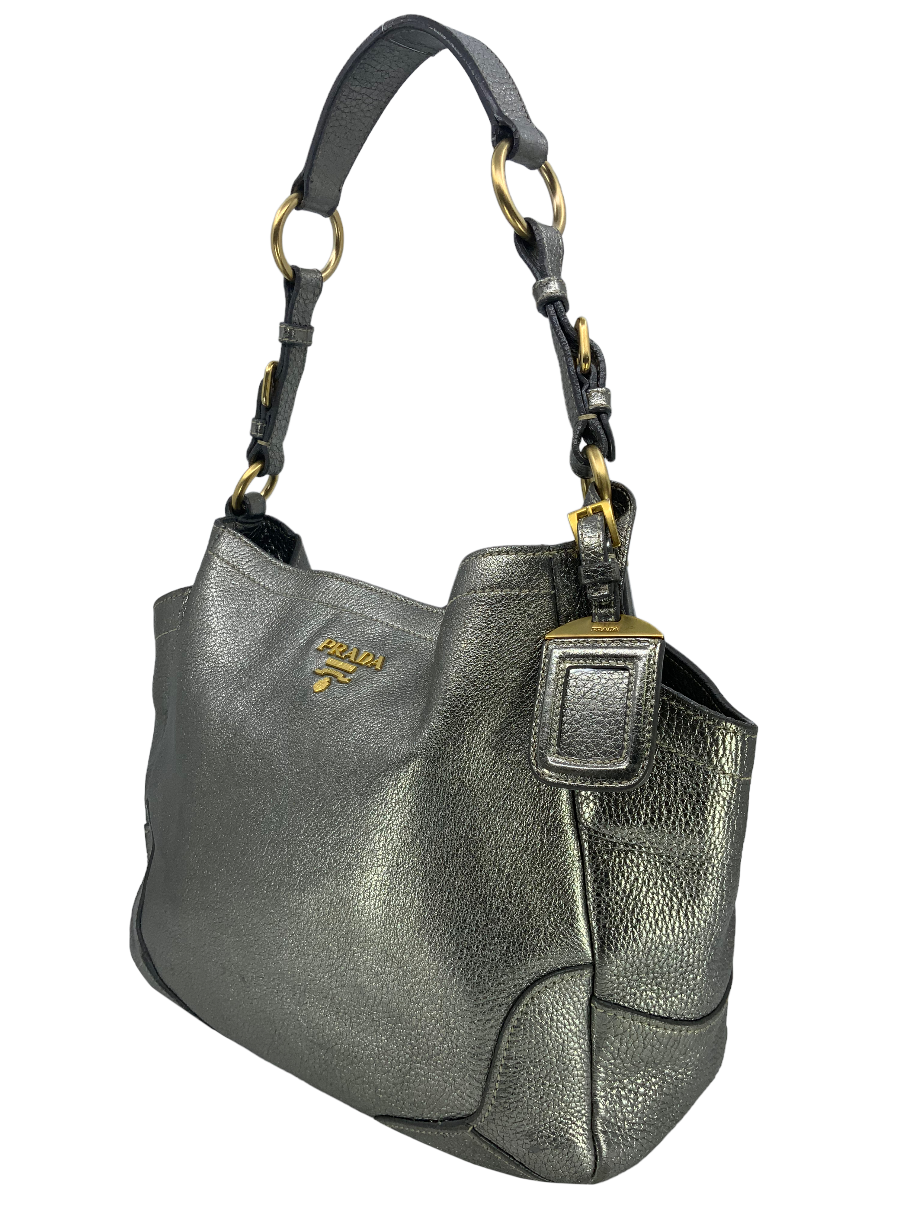 Prada Side Pocket Zip Vitello Daino Hobo Shoulder Bag - Luxury Leather Handbag for Women, Perfect for Work, Travel & Everyday Use