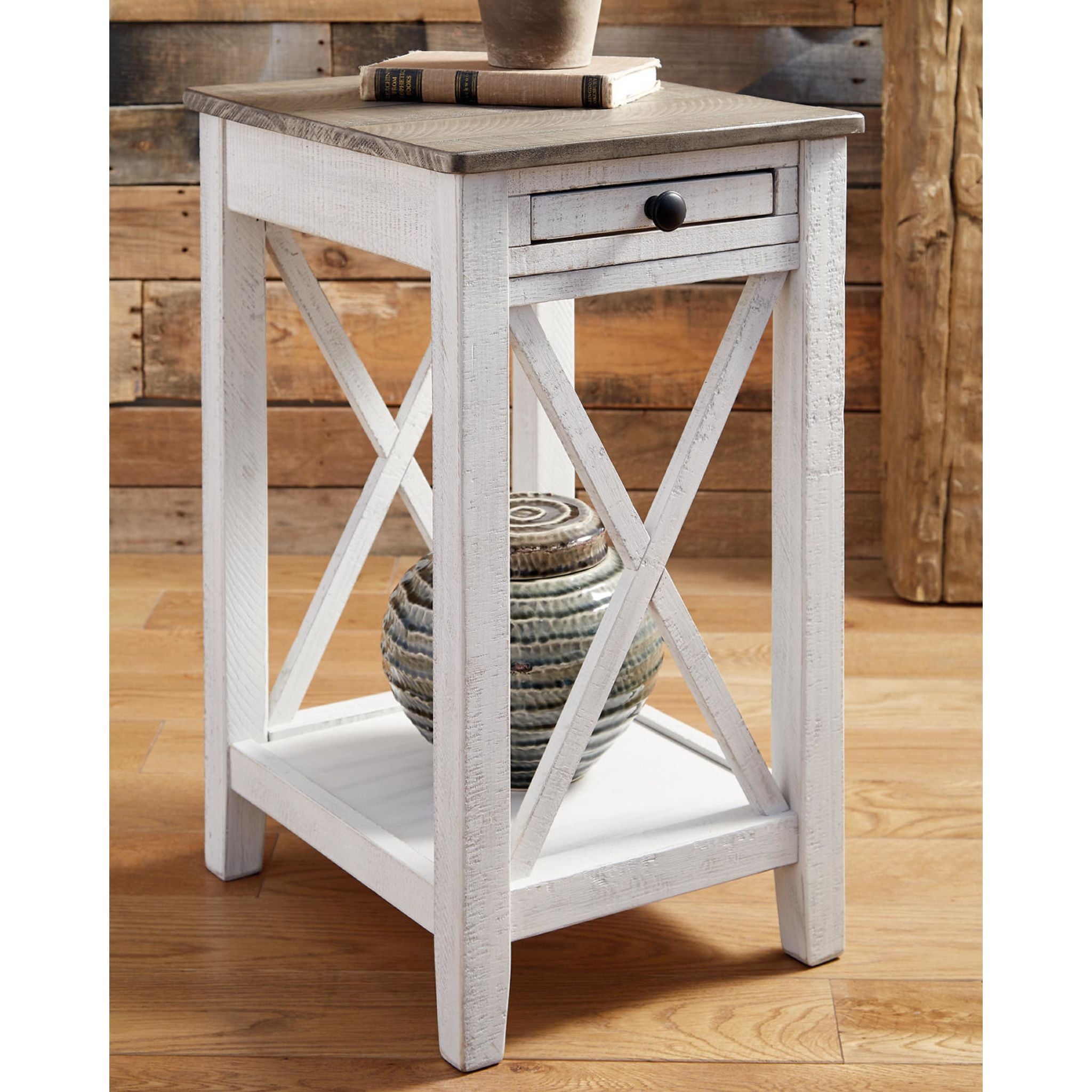 Adalane Modern Accent Table - White & Gray Side Table for Living Room, Bedroom, or Office - Perfect for Small Spaces & Home Decor