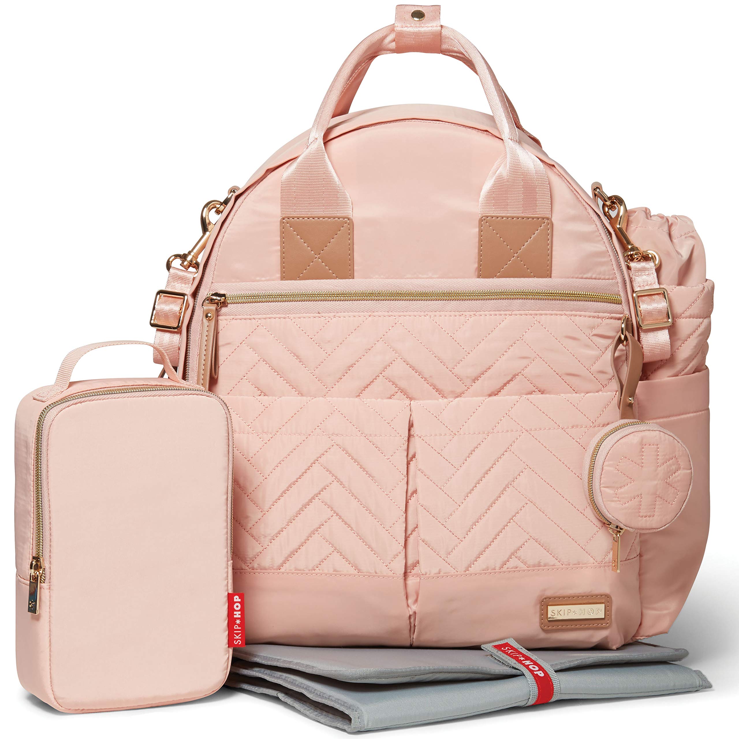 Skip Hop Diaper Backpack - 6-in-1 Multifunctional Baby Travel Backpack with Changing Pad, Stroller Straps, Insulated Bottle Pocket & Pacifier Holder | Perfect for Daycare, Travel & On-the-Go Parents (Blush)