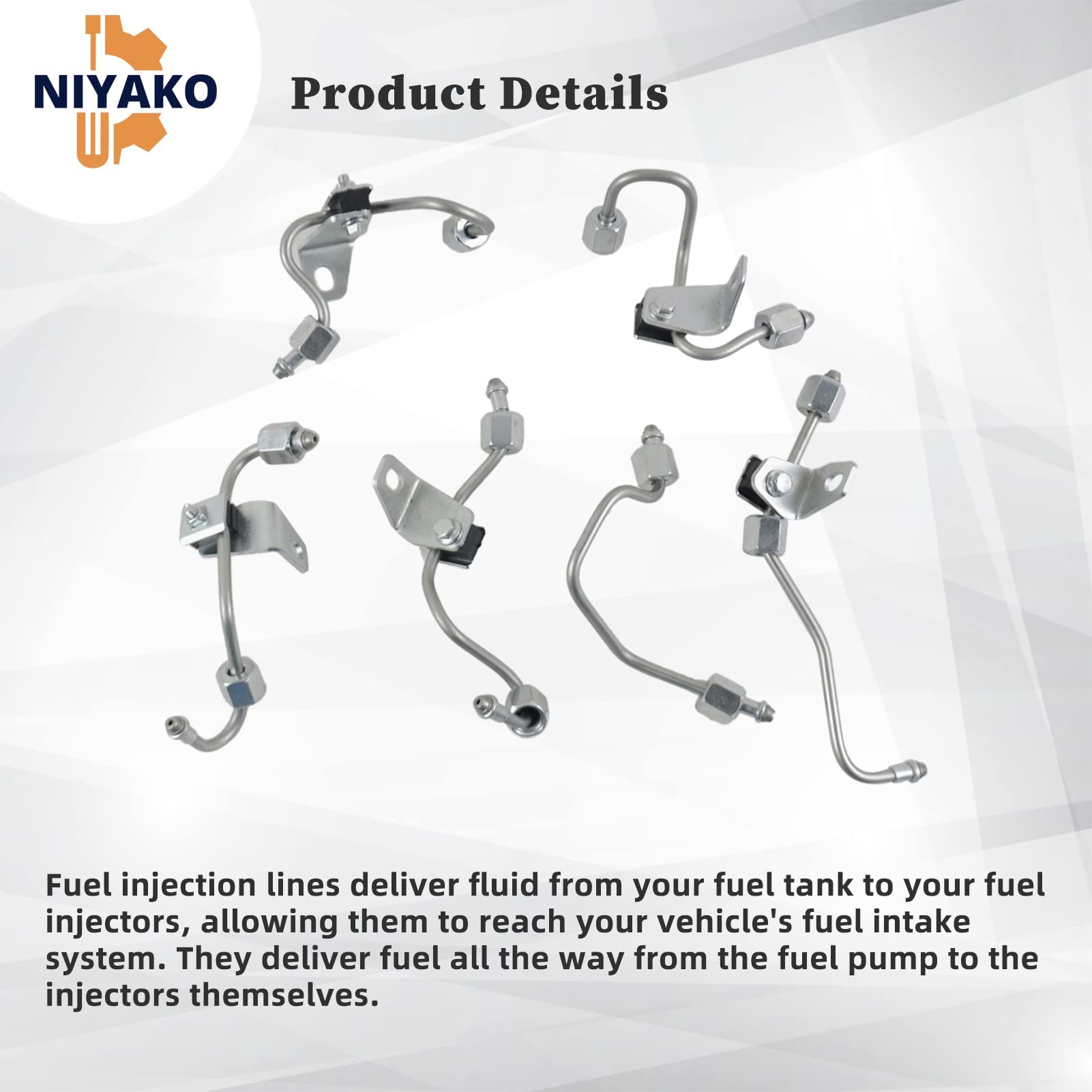 6-Piece Fuel Injector Supply Lines Replacement Kit - Compatible with 2003-2009 Ram 2500/3500 5.9L Diesel (Part #5086872AB, 5086871AA, 5086873AB, 5086876AD) - Perfect for Engine Maintenance & Performance Upgrades