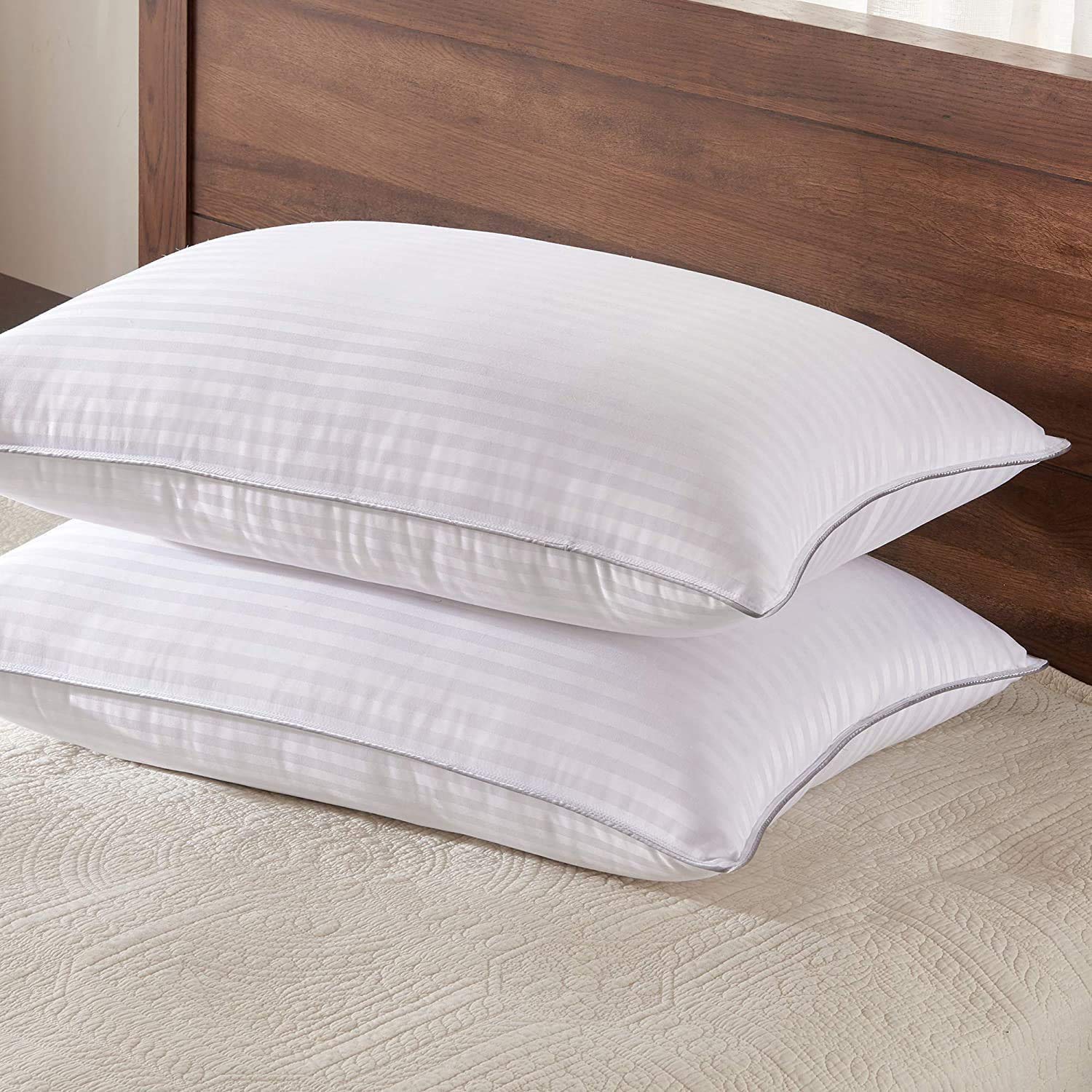 DPPAN 2-Pack Premium Superfine Fiber Bed Pillows for Side & Back Sleepers - Soft Supportive Gusseted Standard Size Pillow (White, 48x74cm) - Ideal for Home, Hotel & Guest Room Comfort