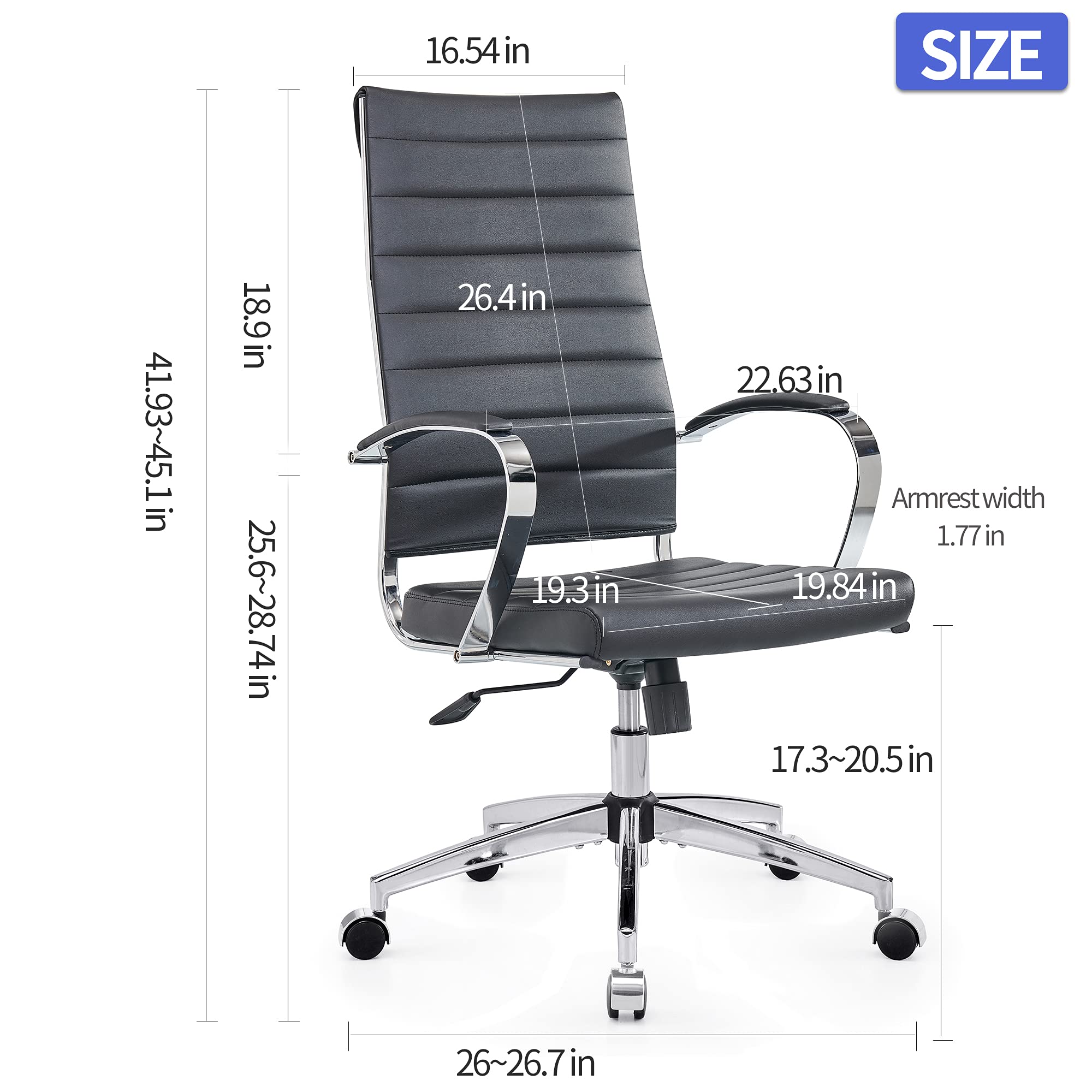 Premium Big & Tall Executive Office Chair - High Back Ergonomic Leather Desk Chair with Wheels & Adjustable Arms - Heavy Duty Swivel Rolling Chair for Conference Rooms & Home Offices (Black) - Perfect for Long Work Hours & Professional Meetings