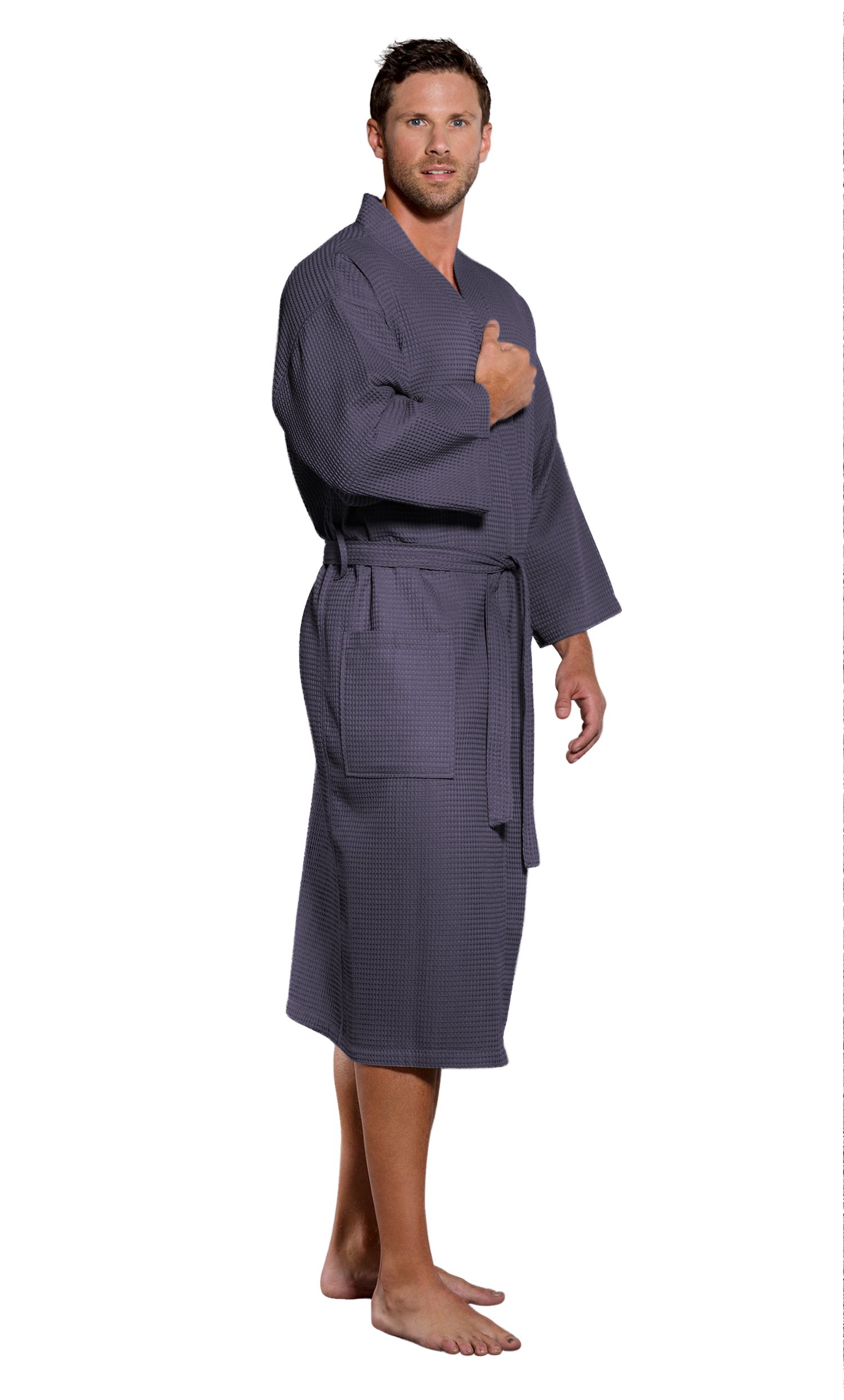 Lightweight Long Waffle Kimono Spa Robe for Men - Soft & Breathable Cotton Bathrobe - Perfect for Relaxation, Lounging & Spa Days at Home