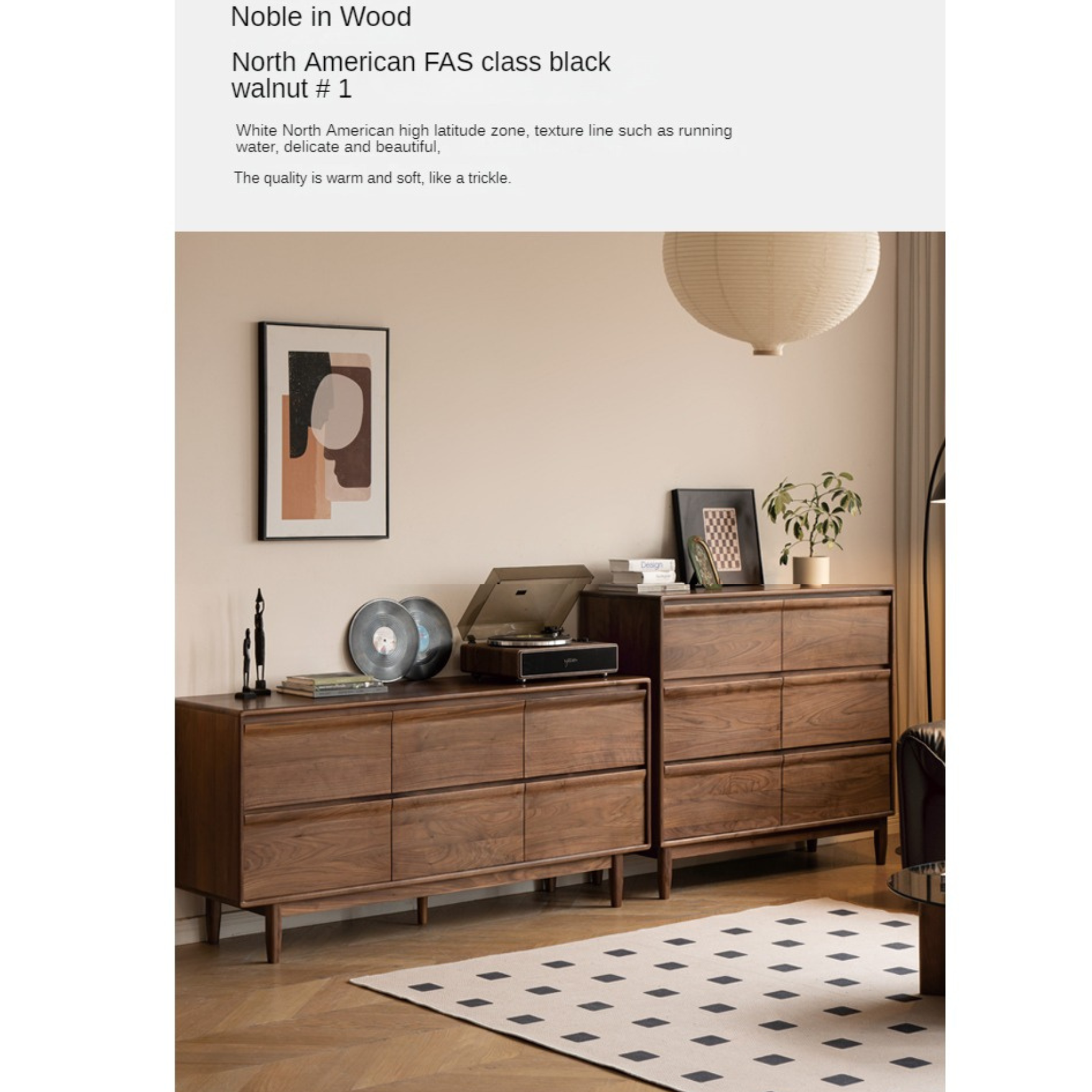 Solid Black Walnut Wood Dresser - 6-Drawer Bedroom Storage Furniture for Master Bedroom, Guest Room & Nursery Organization