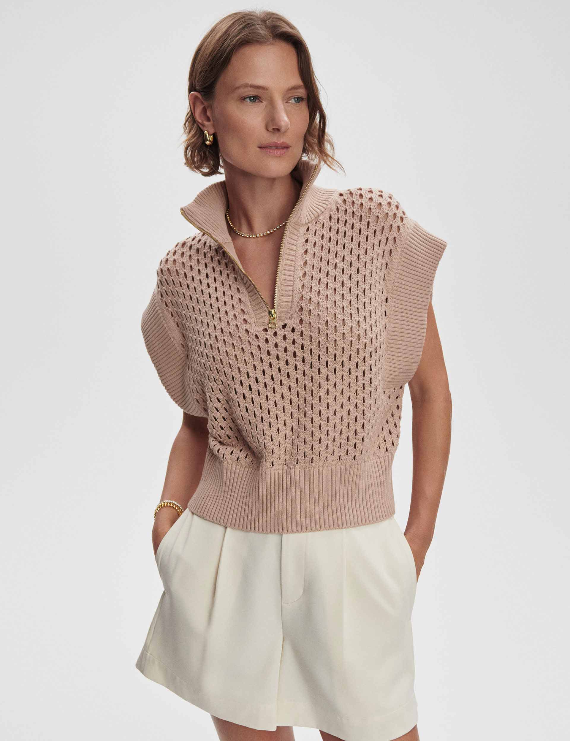 Gaines Half Zip Knit Sweater Light Taupe - Cozy Pullover for Women | Perfect for Fall & Winter Layering, Casual Outfits, and Outdoor Activities