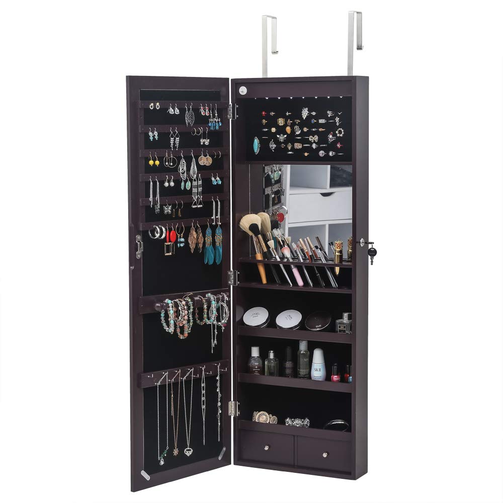 LED Jewelry Cabinet with Mirror - Lockable Wall-Mounted Organizer for Bedroom & Closet