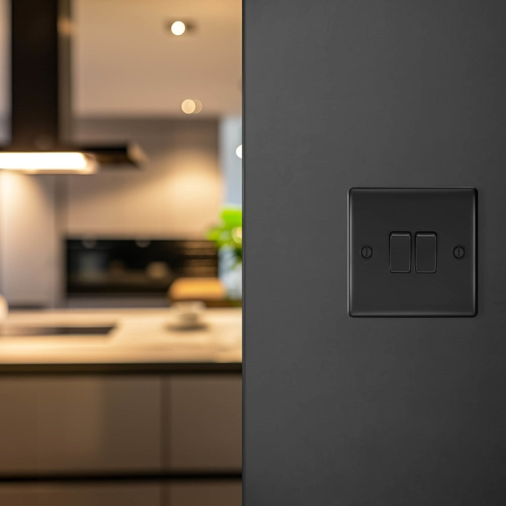 BG Nexus Metal Matt Black 2G 2W Light Switch NFB42 - Modern Electrical Switch for Home & Office Decoration | Perfect for Living Room, Bedroom, and Commercial Spaces