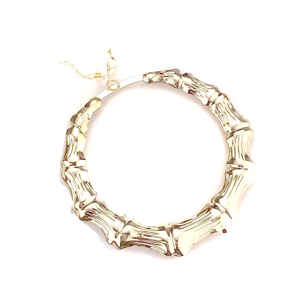 Extra Large Clip-on Earrings 100mm Bamboo Hoop Earrings - Gold & Silver Tone Non-Piercing Jewelry for Women (4 Inch) | Perfect for Parties, Weddings & Special Occasions