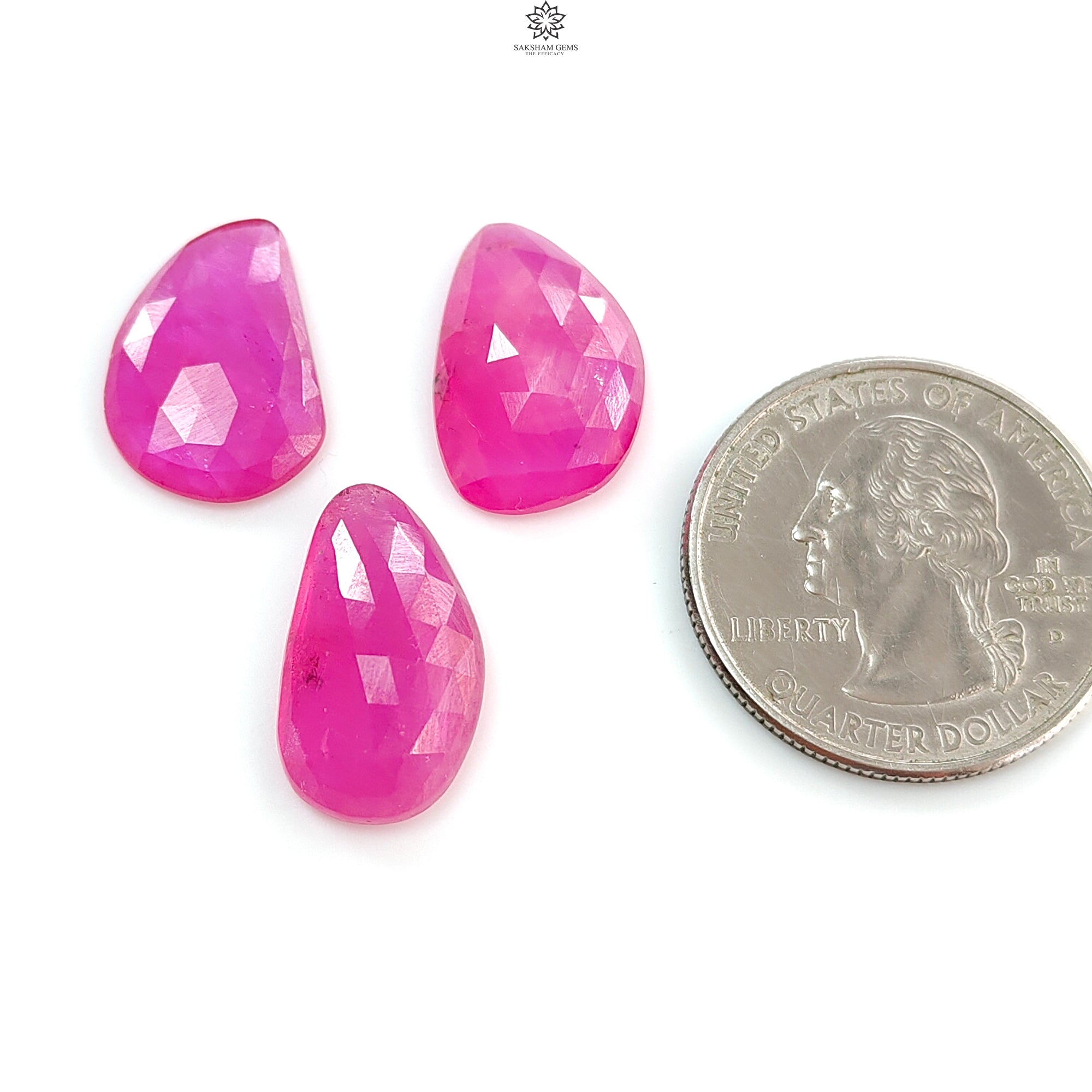 Natural Pink Ruby Gemstone Rose Cut Slices - 3pcs Glass-Filled Faceted Fancy Shape Ruby Set for Jewelry Making, Rings & Necklaces - Perfect for DIY Crafting, Gift Giving & Special Occasions