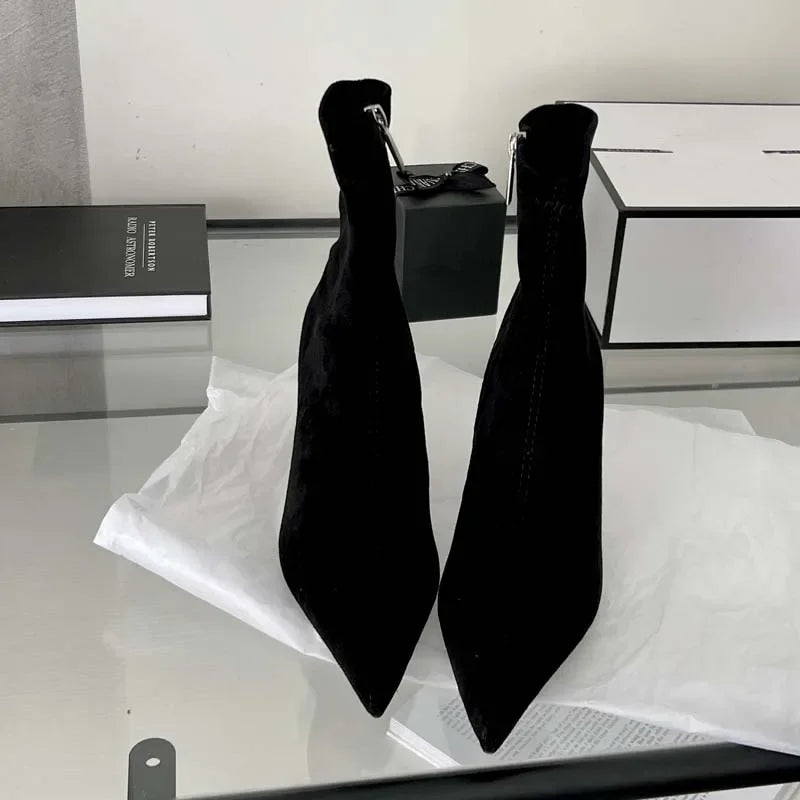 Sexy Thin Low Heel Pointed Toe Ankle Boots for Women - Fashion Party Shoes with Zipper - Spring & Autumn Short Booties for Night Out, Dating & Office Wear