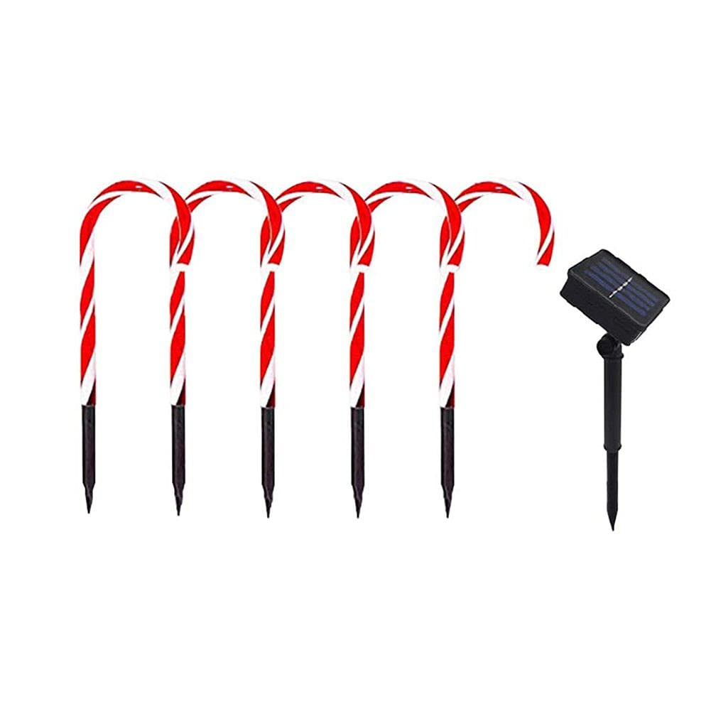 Candy Cane Pathway Marker Lights - 5 Pack Christmas Solar/Battery Powered Outdoor Decorations, 15 Inch Tall Red & White Plastic Lights with 2M Cable - Perfect for Driveway, Garden, and Holiday Yard Decor