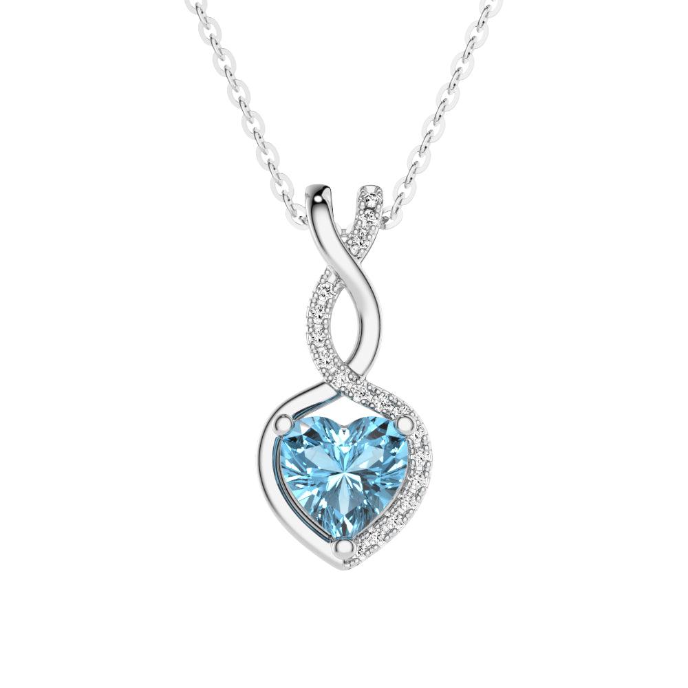 1.05 CT Natural Aquamarine Infinity Heart Pendant Necklace with Diamond Accents - Elegant Jewelry Gift for Women, Perfect for Valentine's Day, Anniversary & Special Occasions