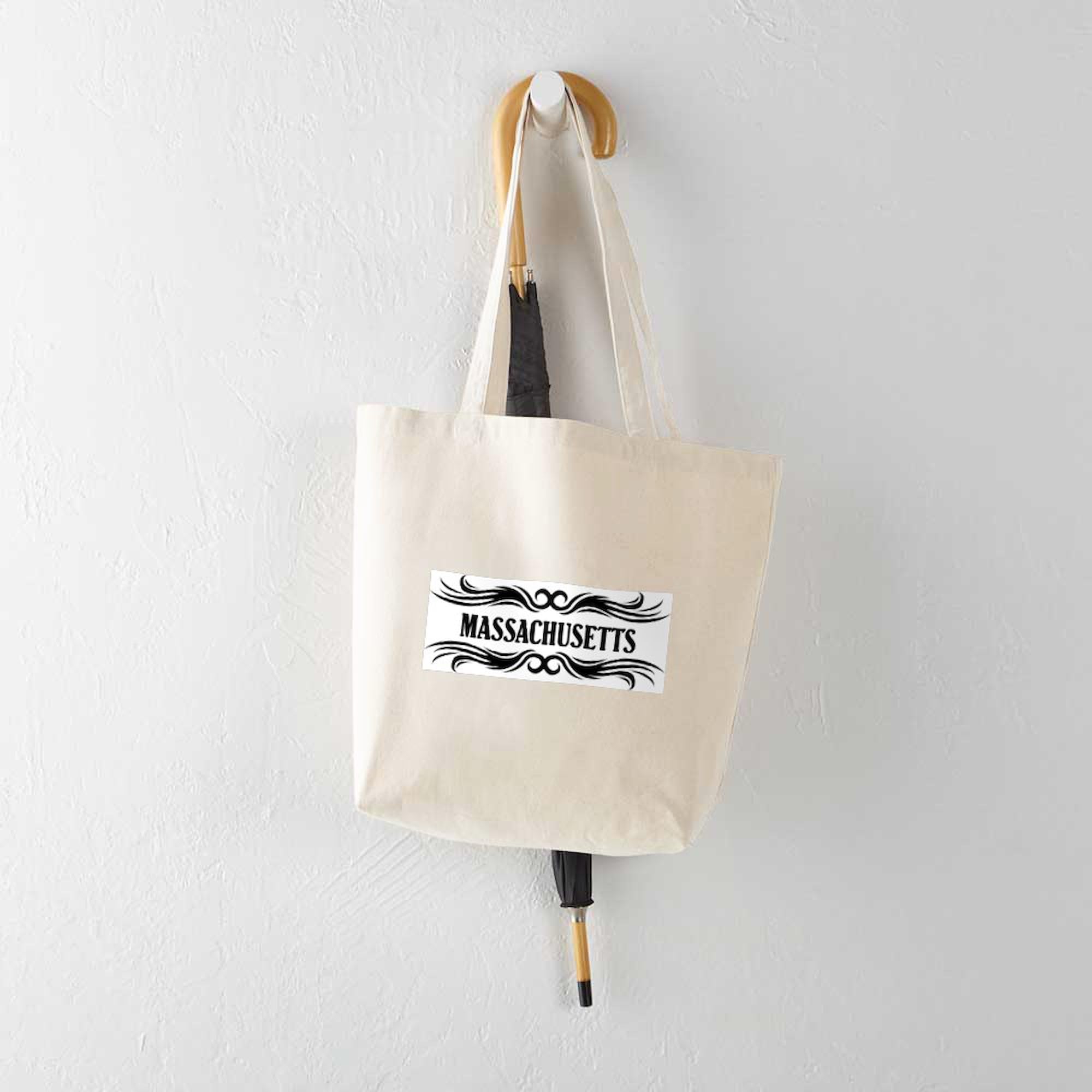 Massachusetts Tribal Tattoo Design Canvas Tote Bag - Eco-Friendly Reusable Grocery Shopping Bag for Beach, Work & Farmers Market