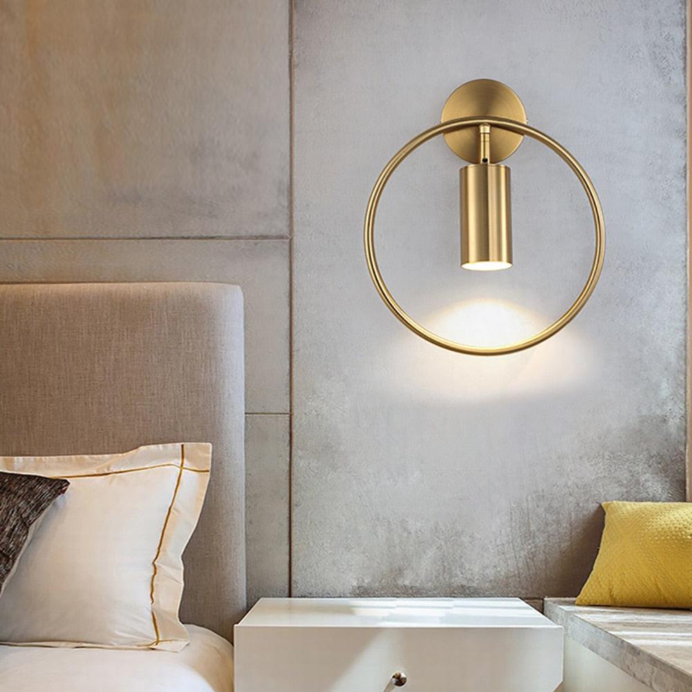 Brass Ring LED Wall Light - Modern Dimmable Sconce for Bedroom, Living Room, and Hallway Lighting - Energy Efficient Home Decor