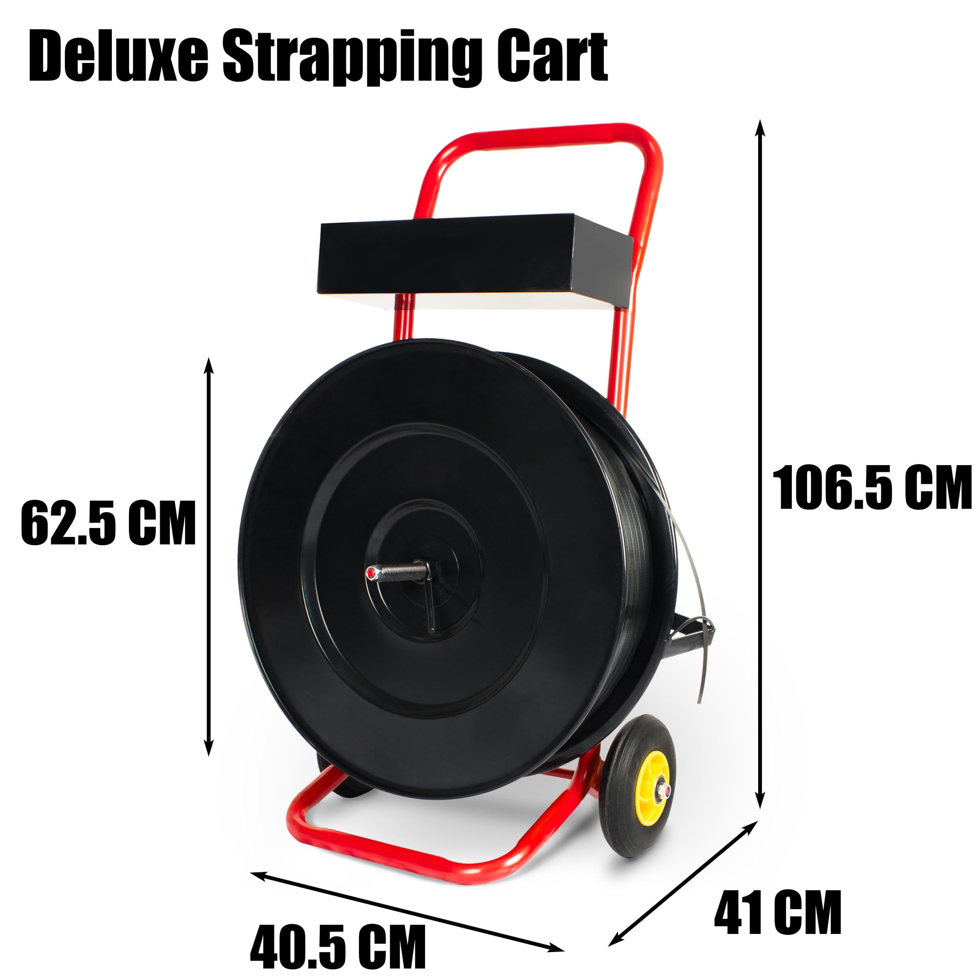 Premium Strapping Dispenser with Built-in Tray - Heavy Duty for Polypropylene, Fiber & Steel Strapping - Mobile Banding Cart for Secure Shipping & Logistics