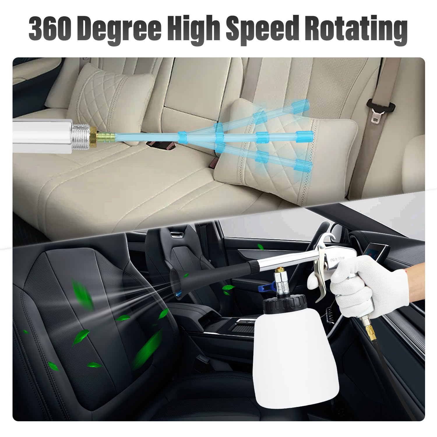 High Pressure Car Cleaning Air Blow Gun with 1L Foam Bottle & 2 Nozzles - Interior Detailing Tool for Vehicle Upholstery, Carpet & Seat Cleaning - Perfect for Auto Detailing, Car Wash & Home Cleaning