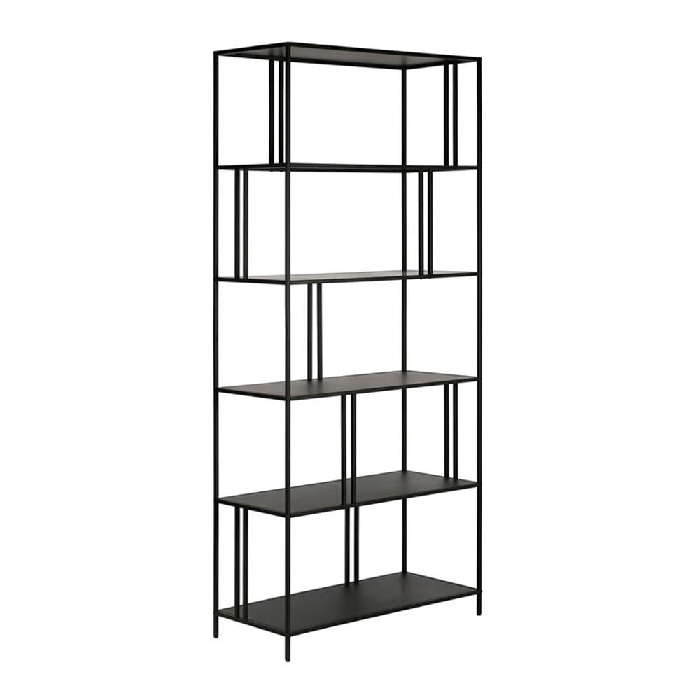 Henn&Hart 34 Inch Blackened Bronze Metal Bookcase - 5 Shelf Industrial Style Book Storage for Living Room, Office & Study