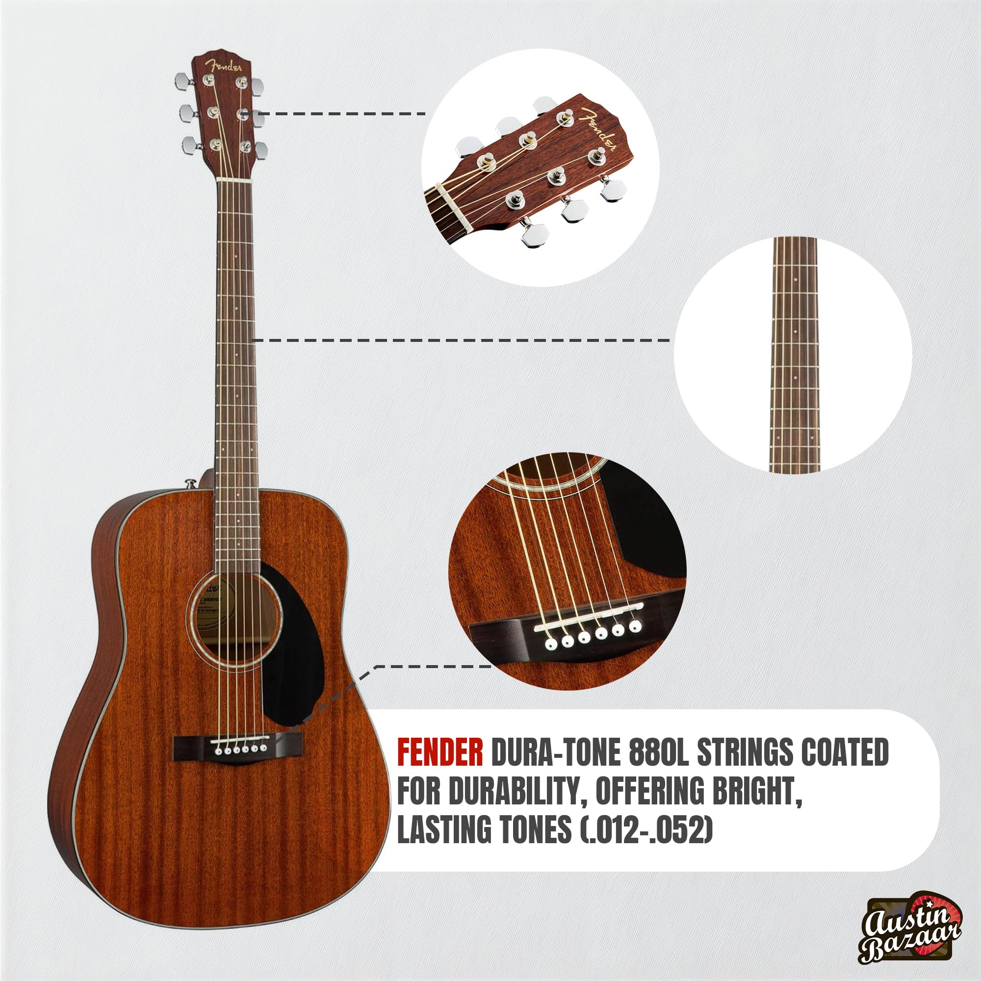 Fender CD-60S Solid Top Dreadnought Acoustic Guitar - All Mahogany Bundle with Hard Case, Tuner, Strap, Strings, Picks & Instructional DVD | Perfect for Beginners, Live Performances & Home Practice